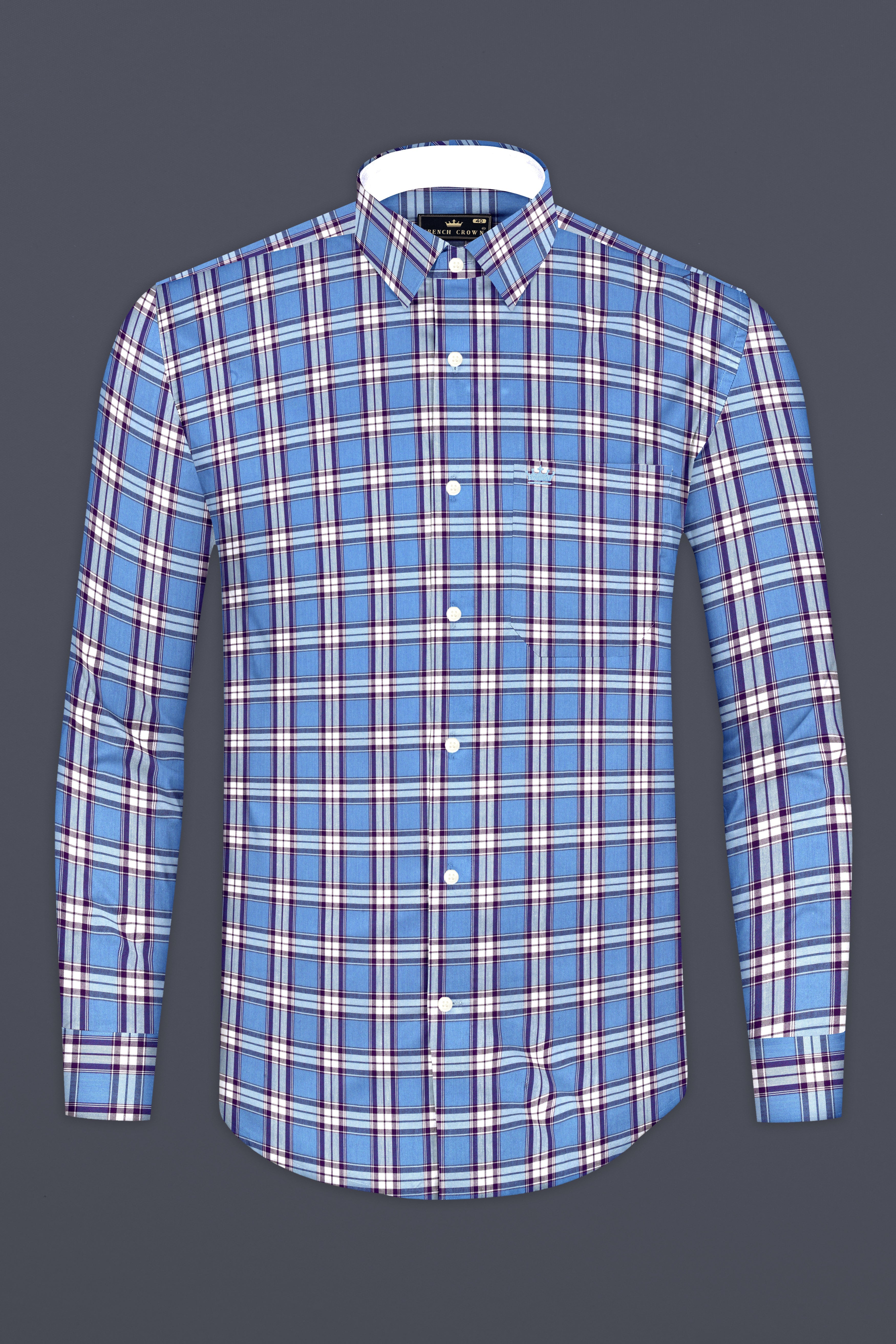 Celestial Blue Checks Plaid Premium Giza Cotton Shirt