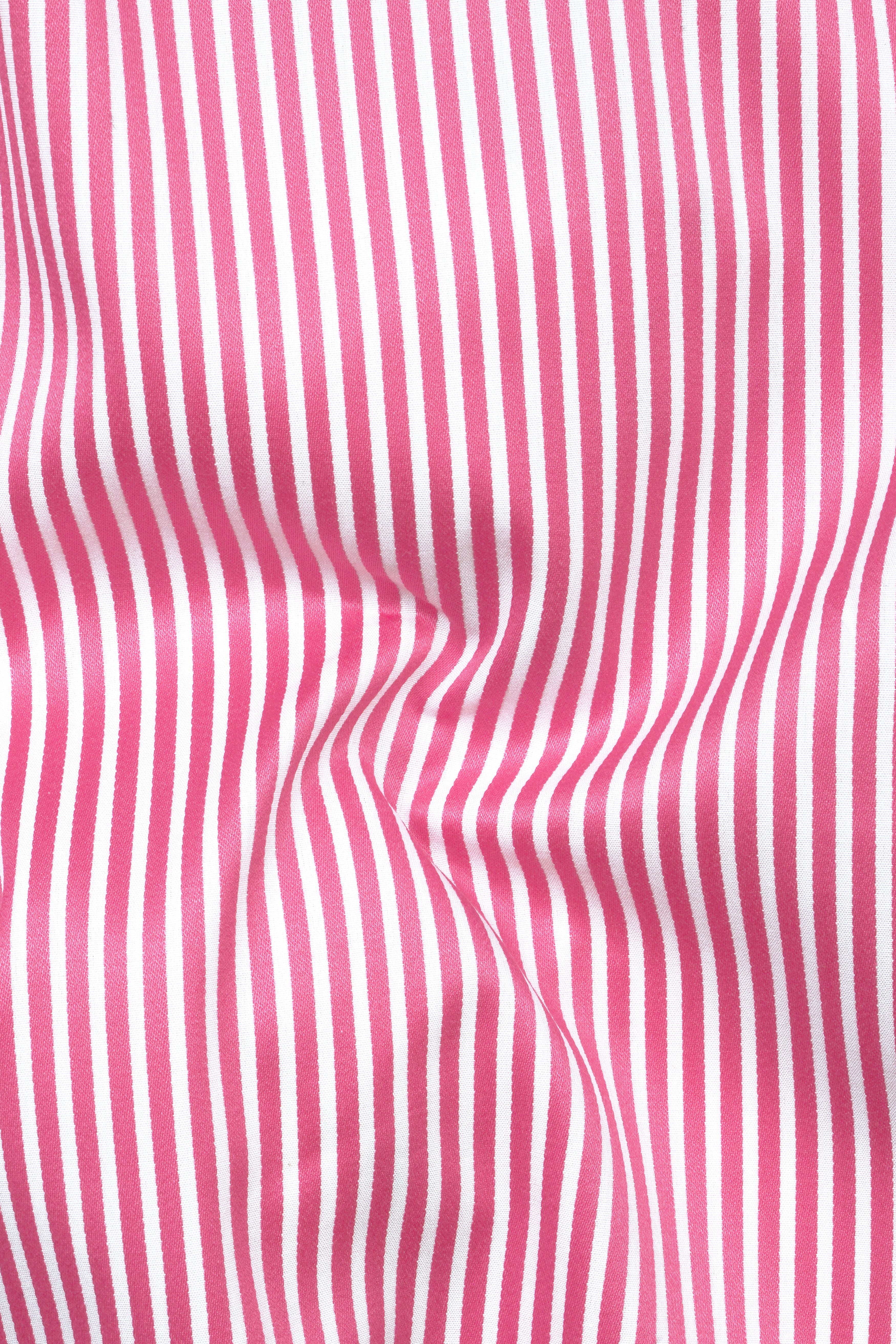 Brink Pink And Bright White Stripes Dobby Textured Premium Giza Cotton Shirt