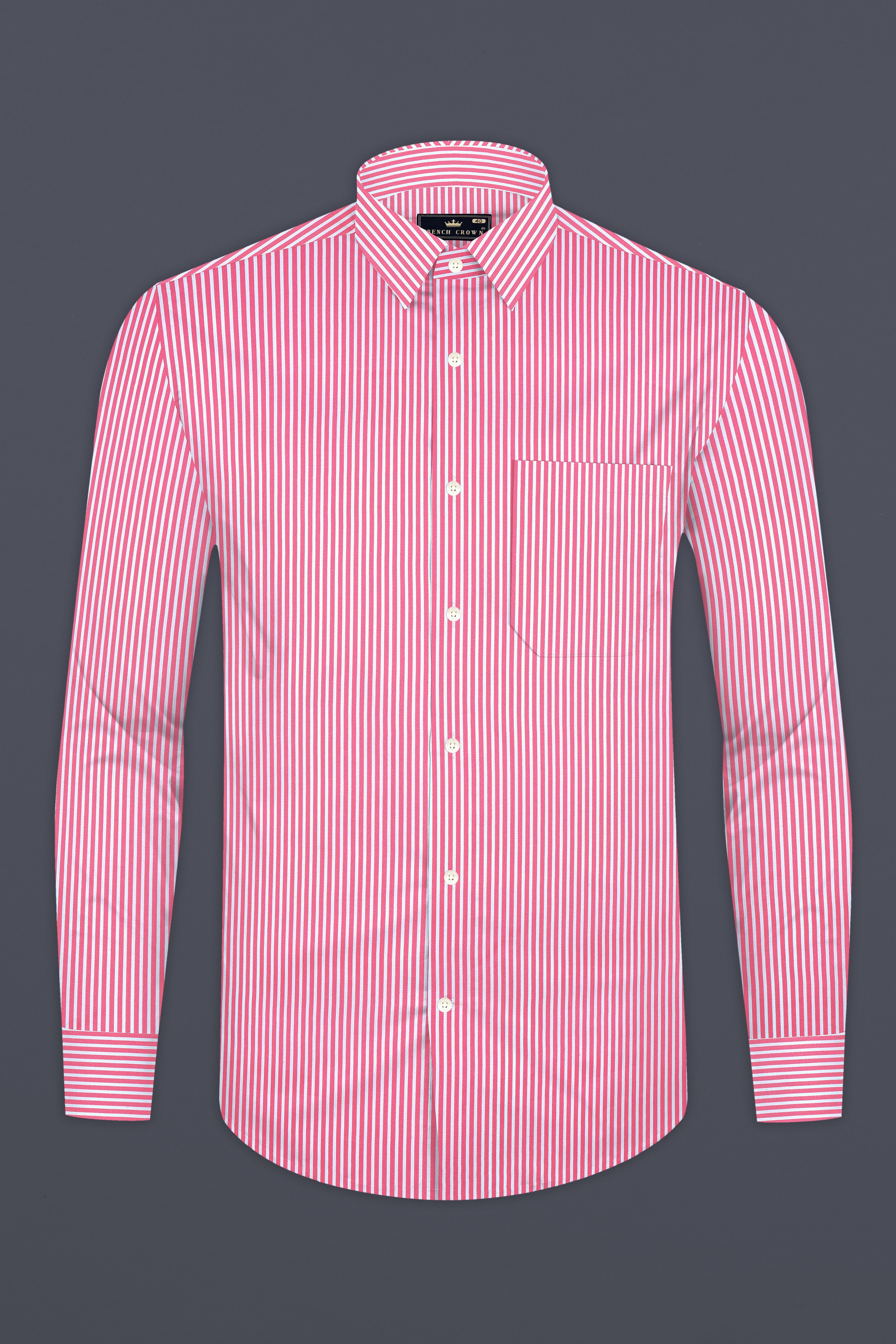 Brink Pink And Bright White Stripes Dobby Textured Premium Giza Cotton Shirt