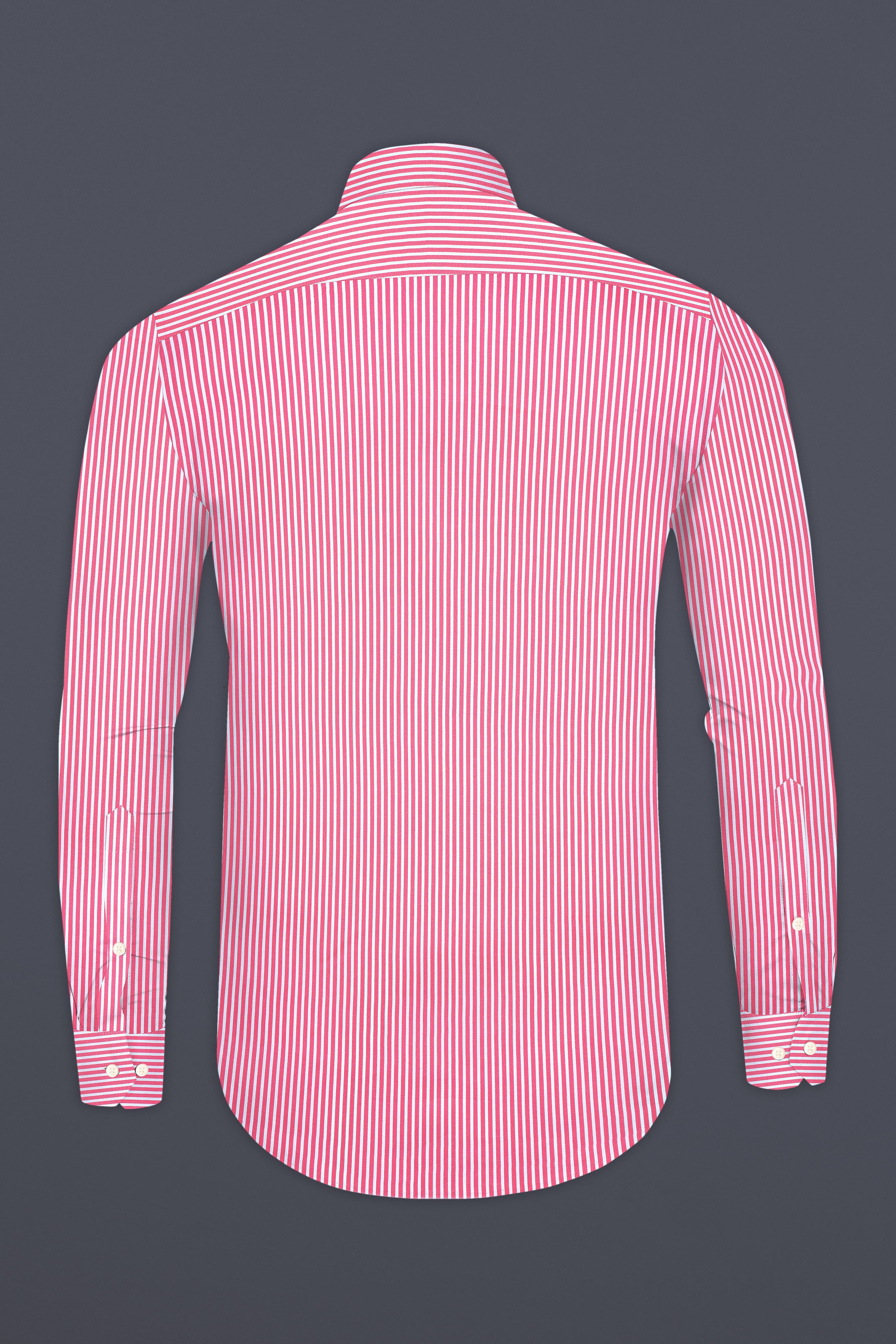 Brink Pink And Bright White Stripes Dobby Textured Premium Giza Cotton Shirt