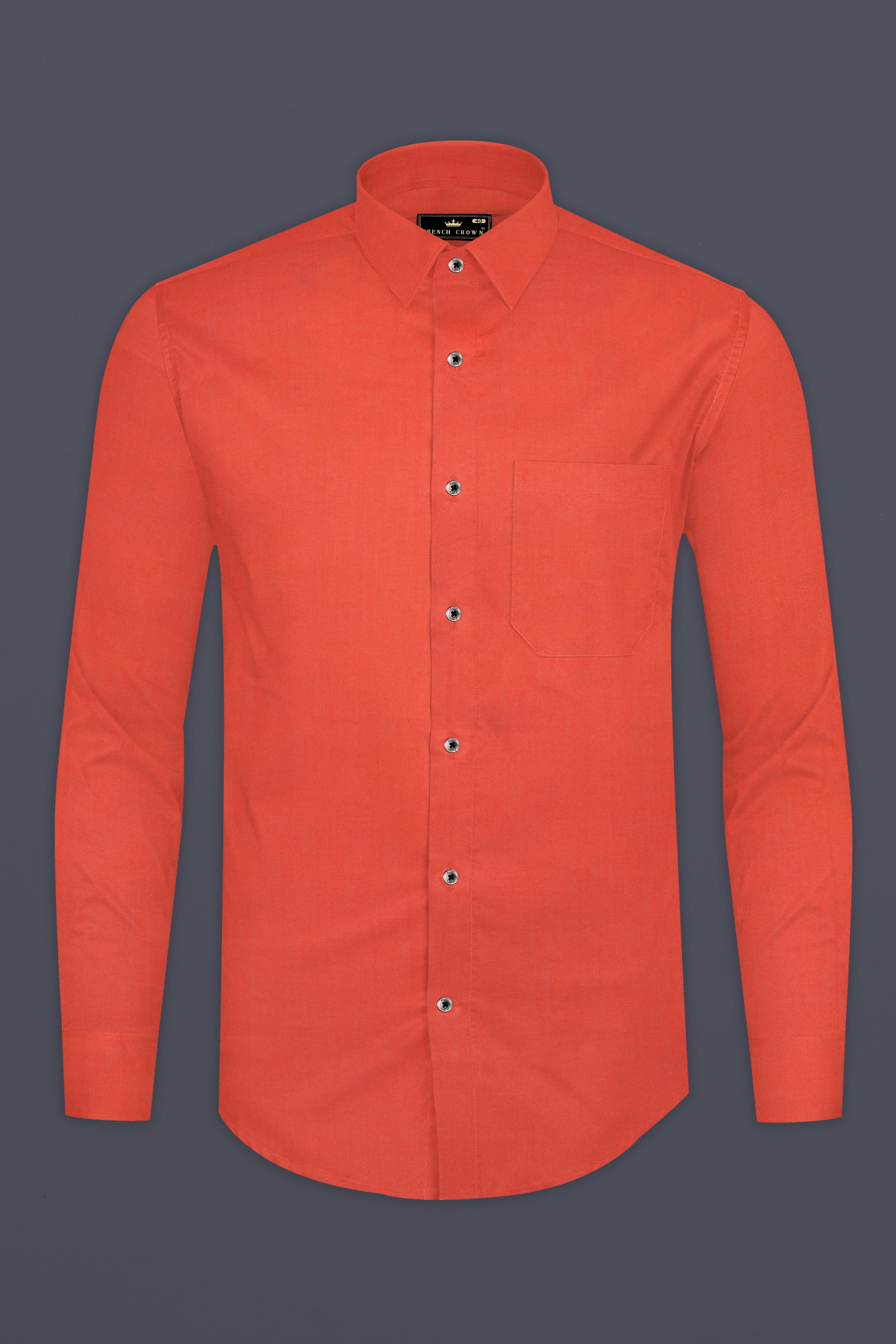 Sunrise Orange Solid Chambray Premium Giza Cotton Shirt