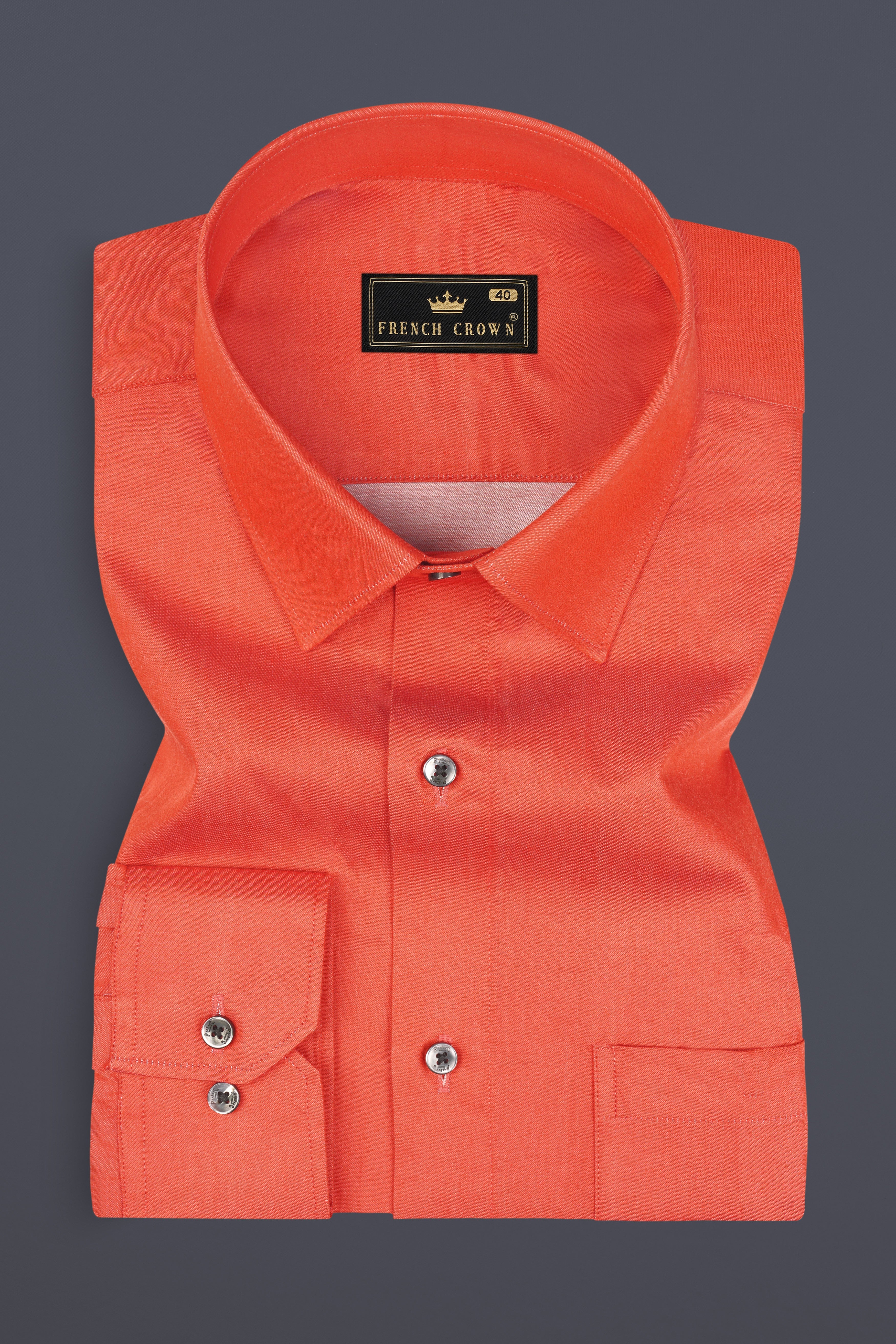 Sunrise Orange Solid Chambray Premium Giza Cotton Shirt