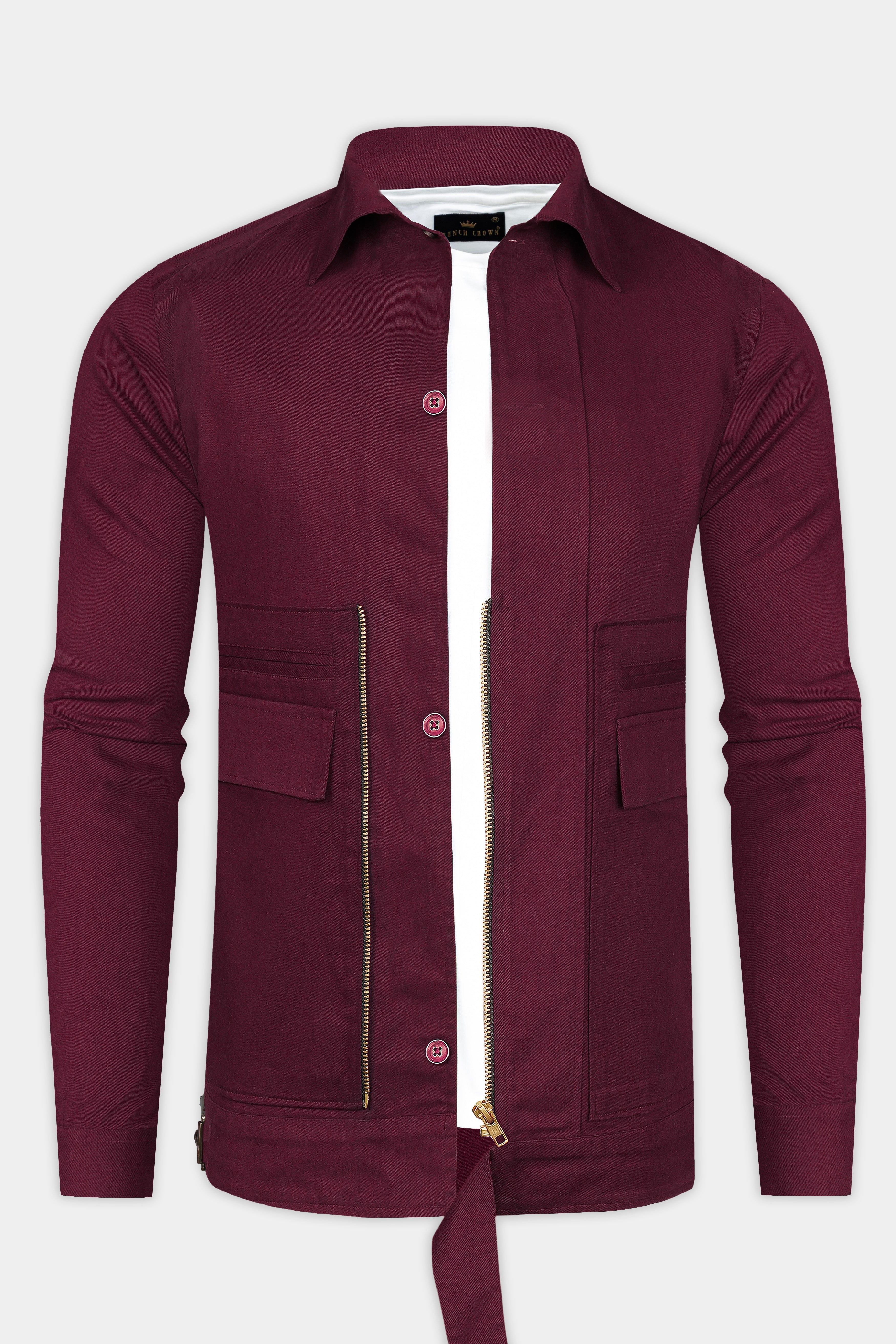 Wine Berry Solid Twill with Zipper Closure Designer Jacket