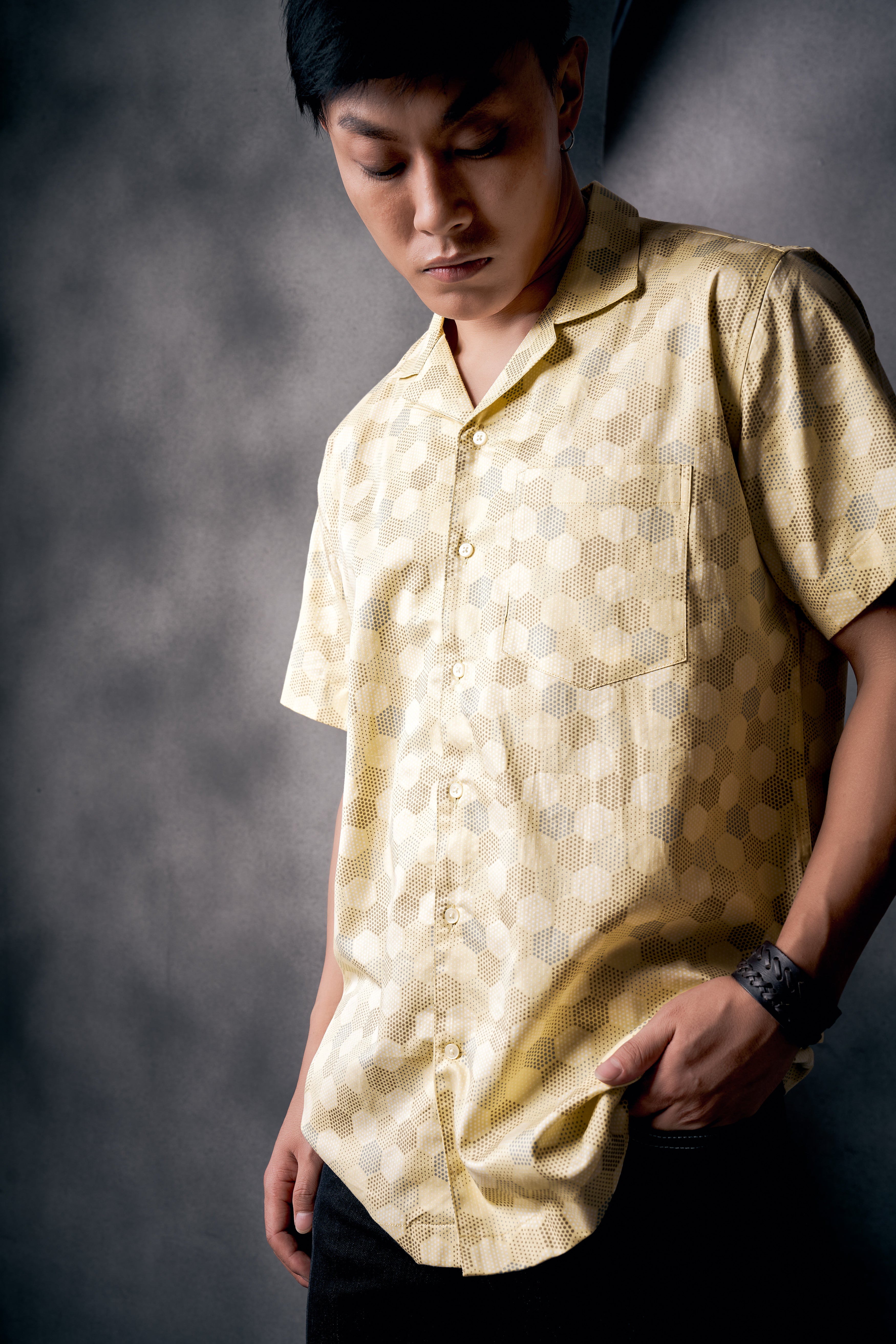 Swizzle Yellow Beehive Printed Subtle Sheen Super Soft Premium Cotton Shirt