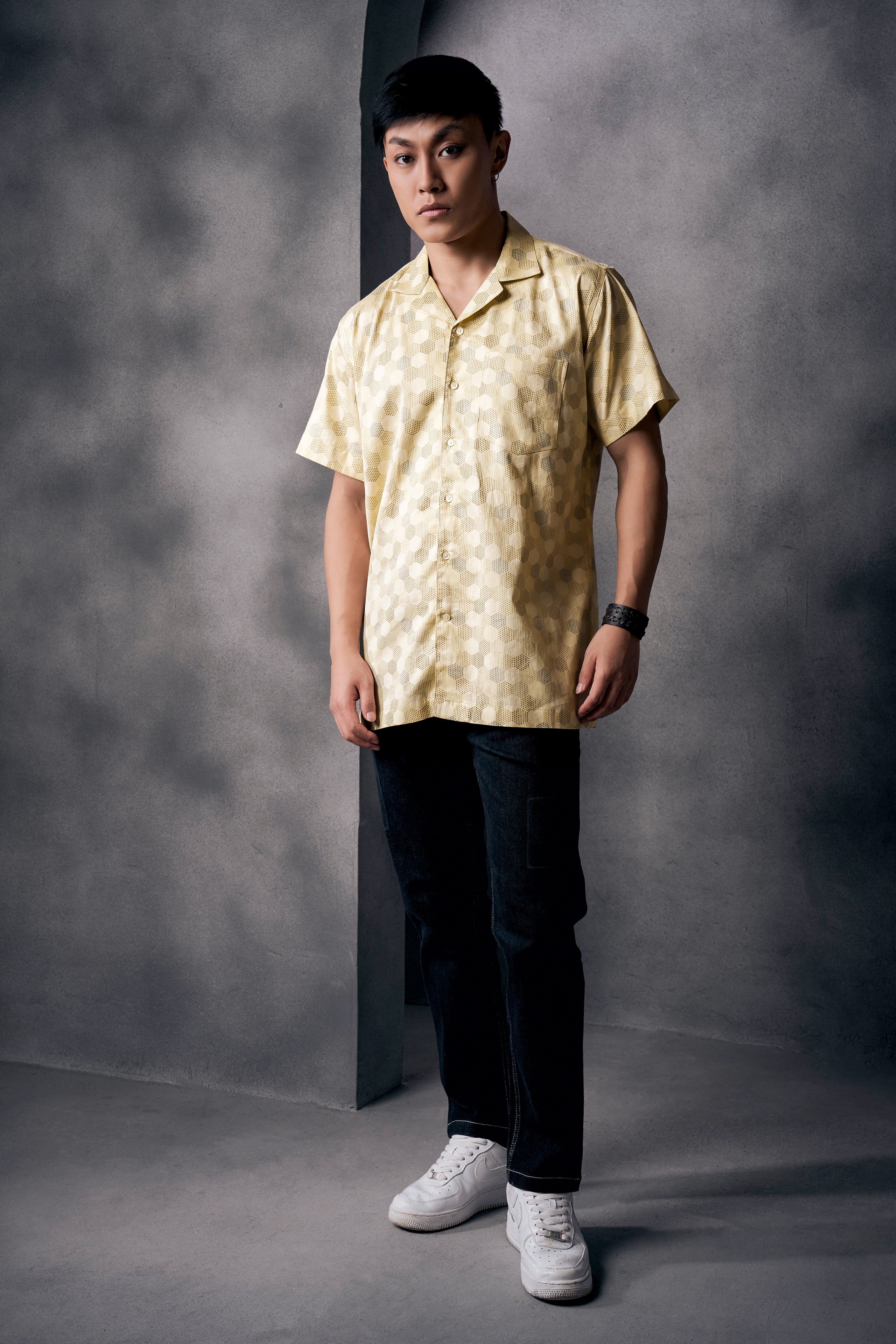 Swizzle Yellow Beehive Printed Subtle Sheen Super Soft Premium Cotton Shirt