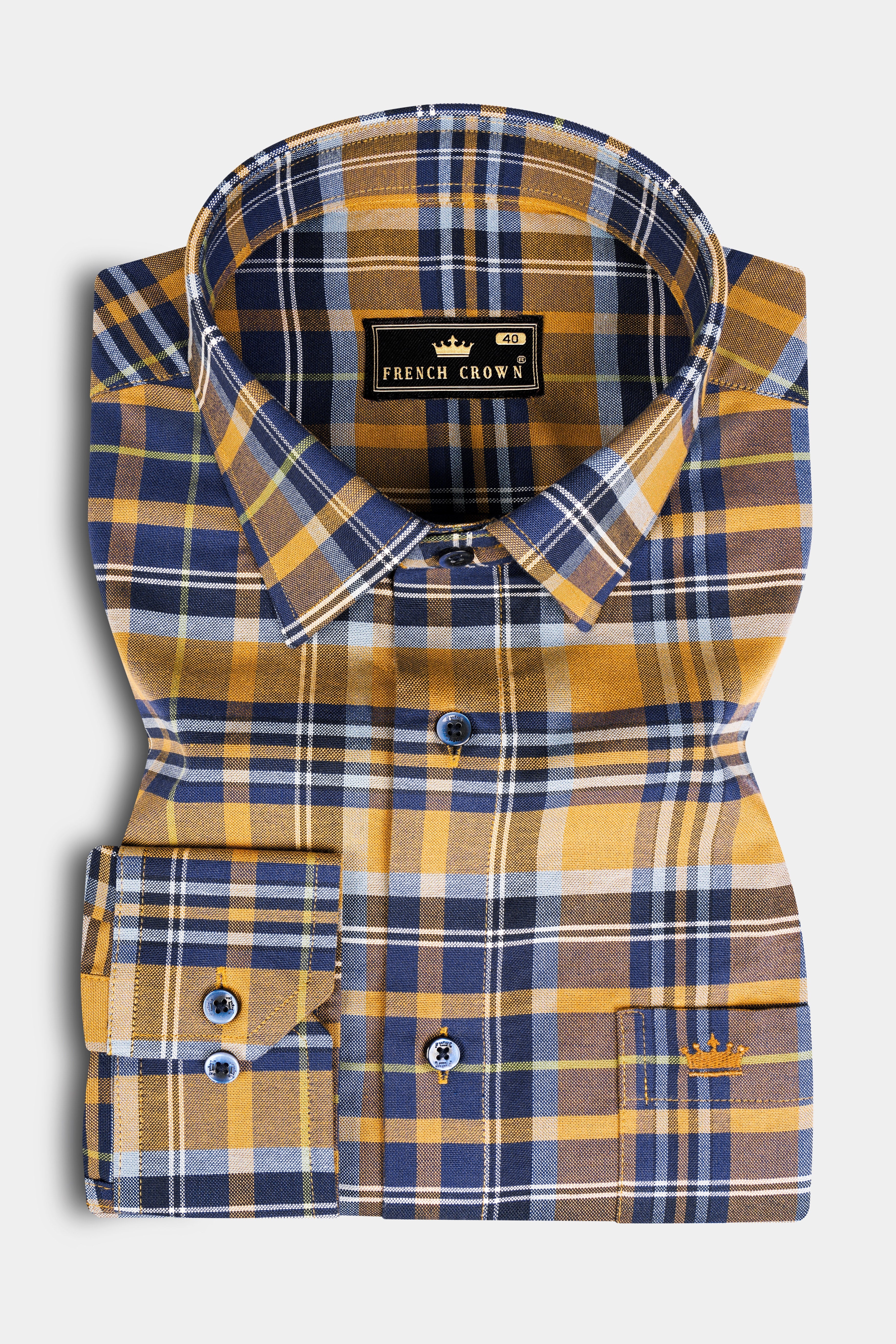 Palliser Brown And Rhino Blue Checked Royal Oxford Premium Cotton Shirt