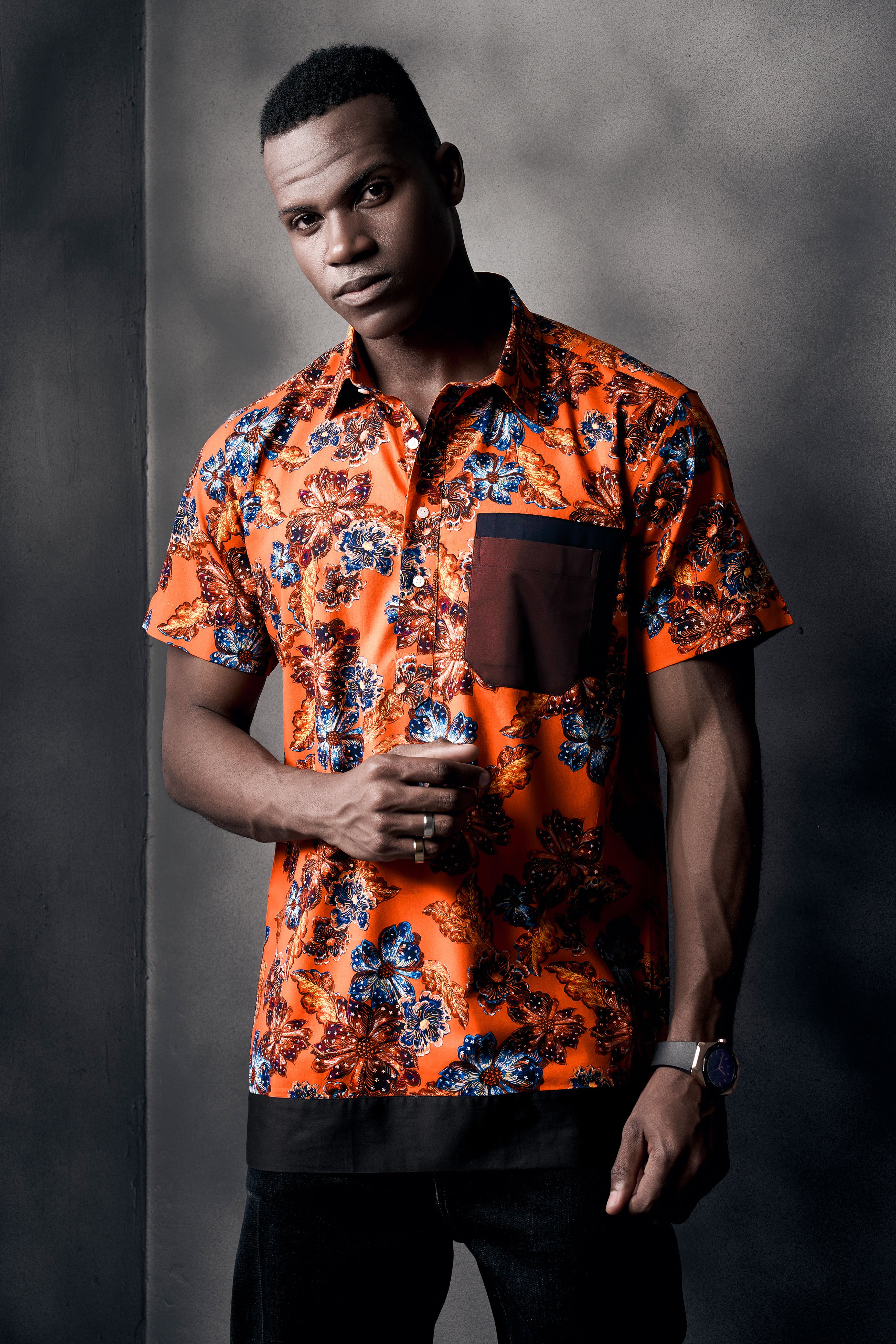 Tangerine Orange And Lapis Blue Floral Casual Prints Premium