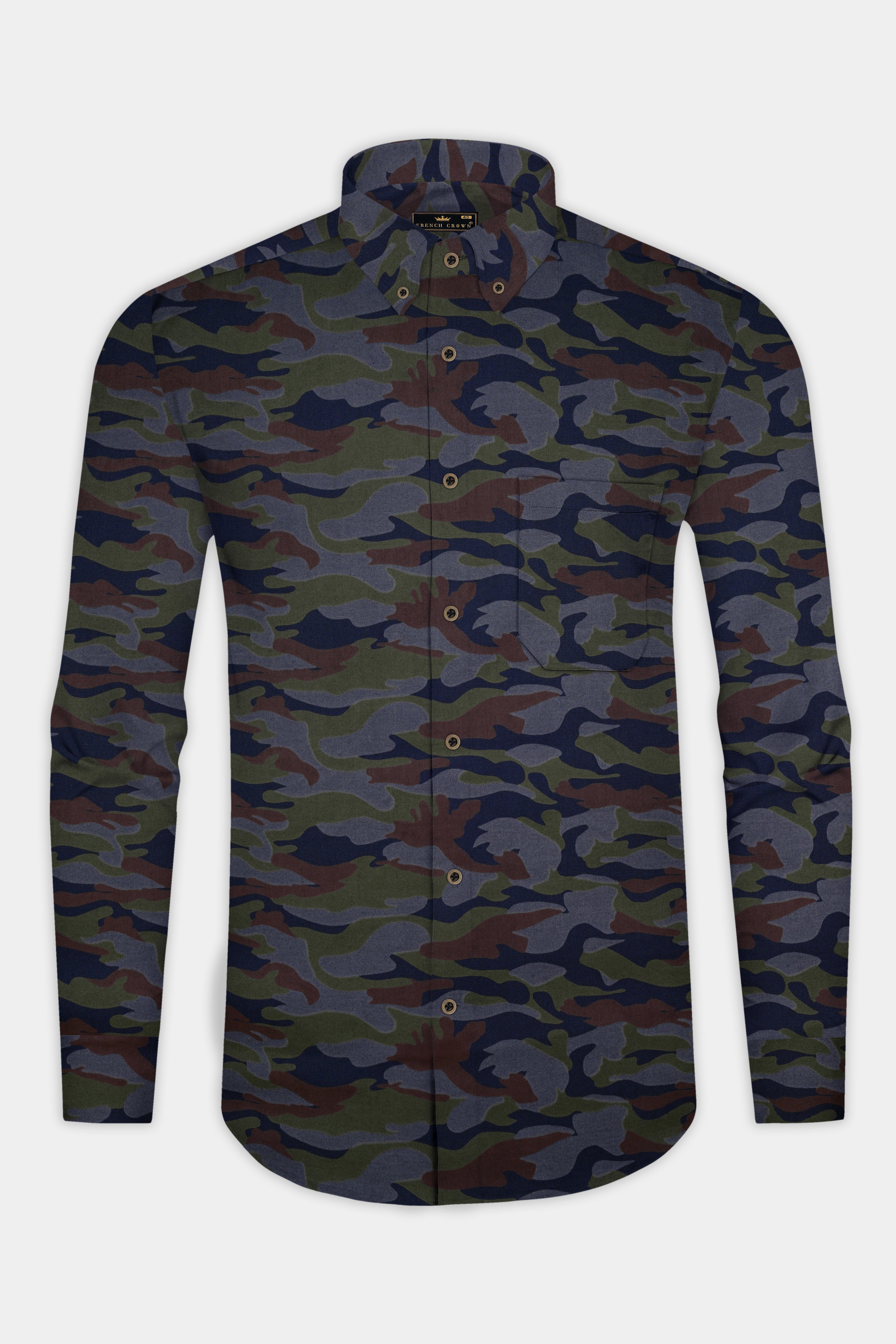 Ninja Gray And Rifle Green Camouflage Printed Royal Oxford Designer Overshirt/Shacket