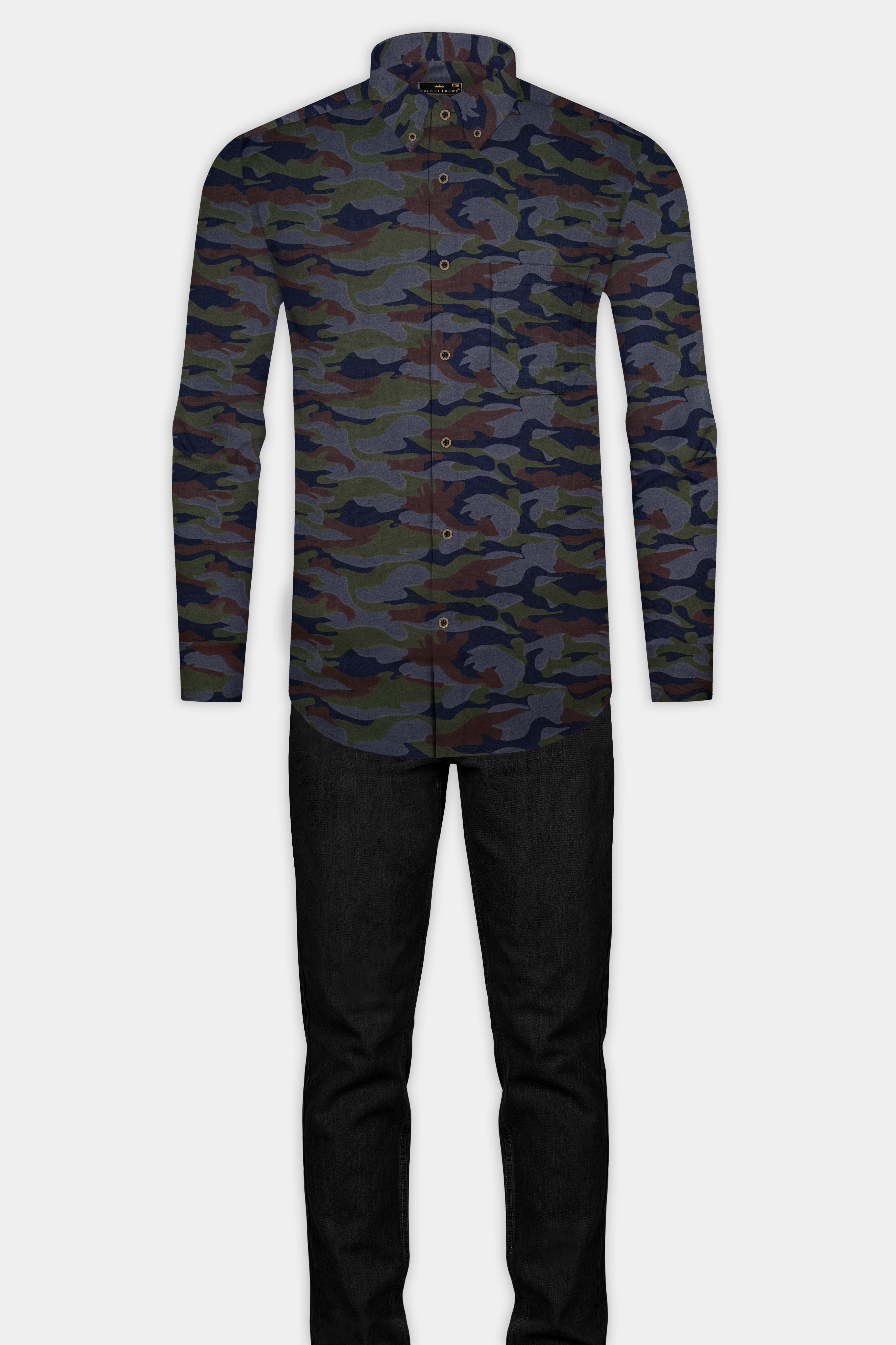 Ninja Gray And Rifle Green Camouflage Printed Royal Oxford Designer Overshirt/Shacket