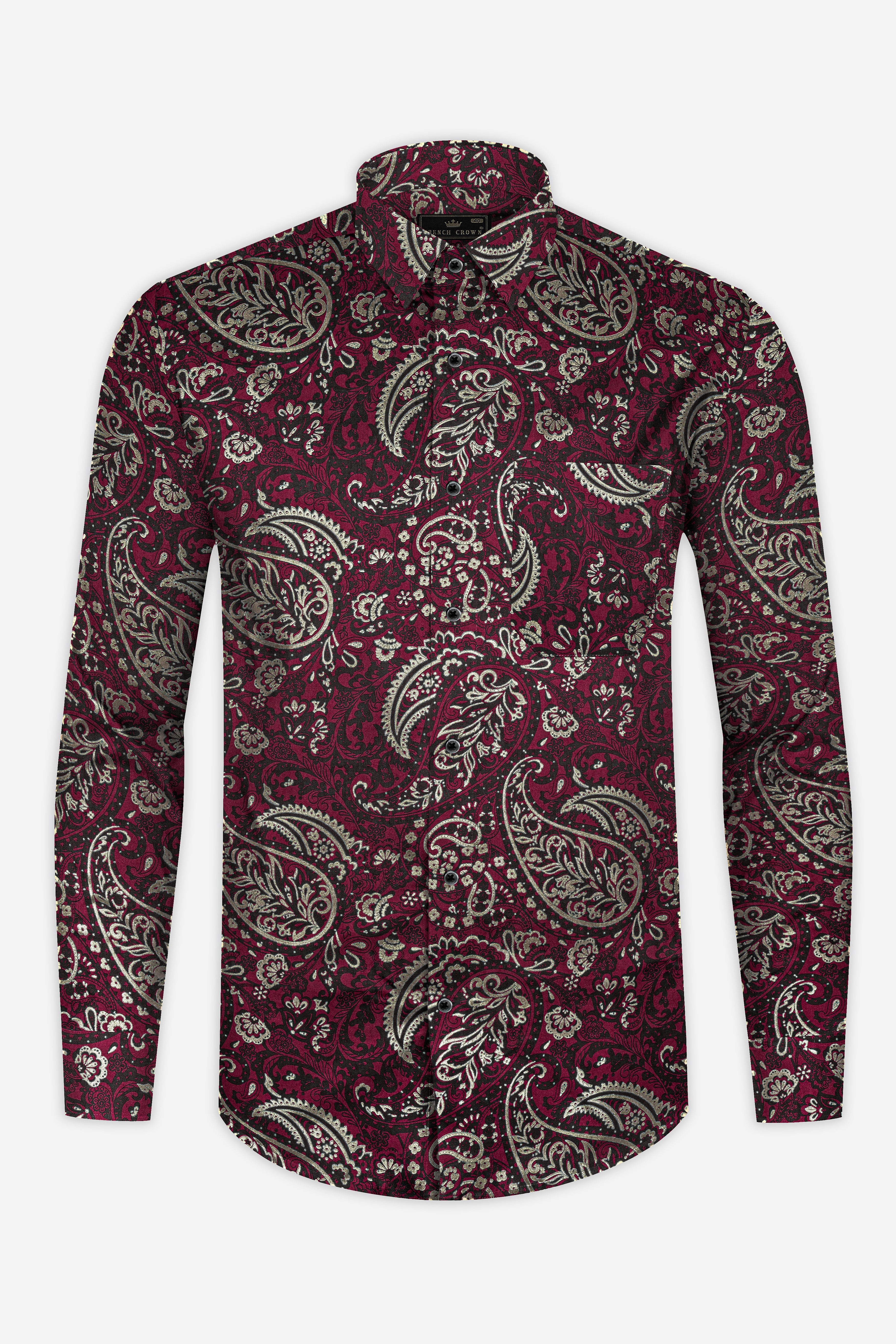 Shadz Red Paisley Printed Subtle Sheen Super Soft Premium Cotton Shirt