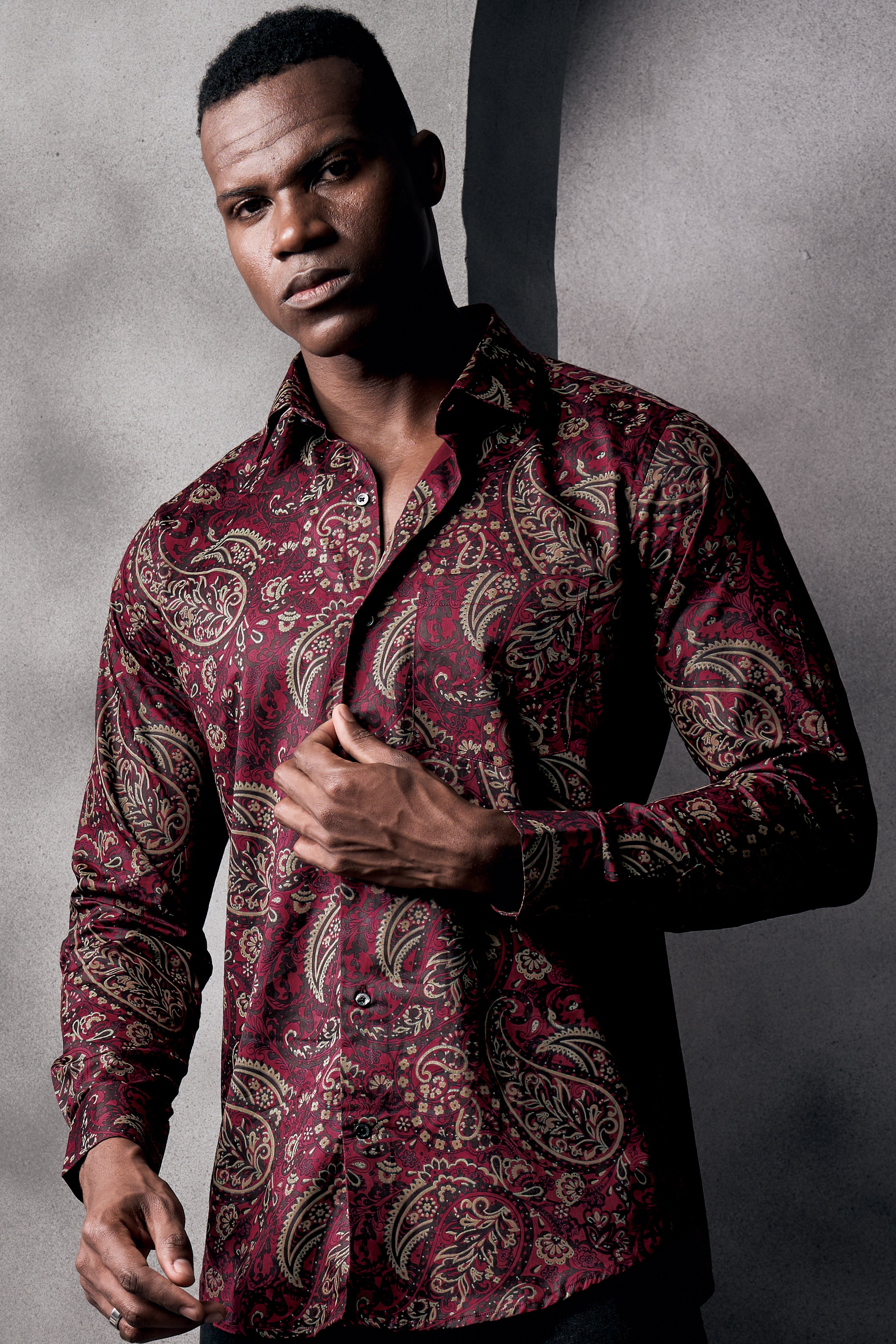 Shadz Red Paisley Printed Subtle Sheen Super Soft Premium Cotton Shirt