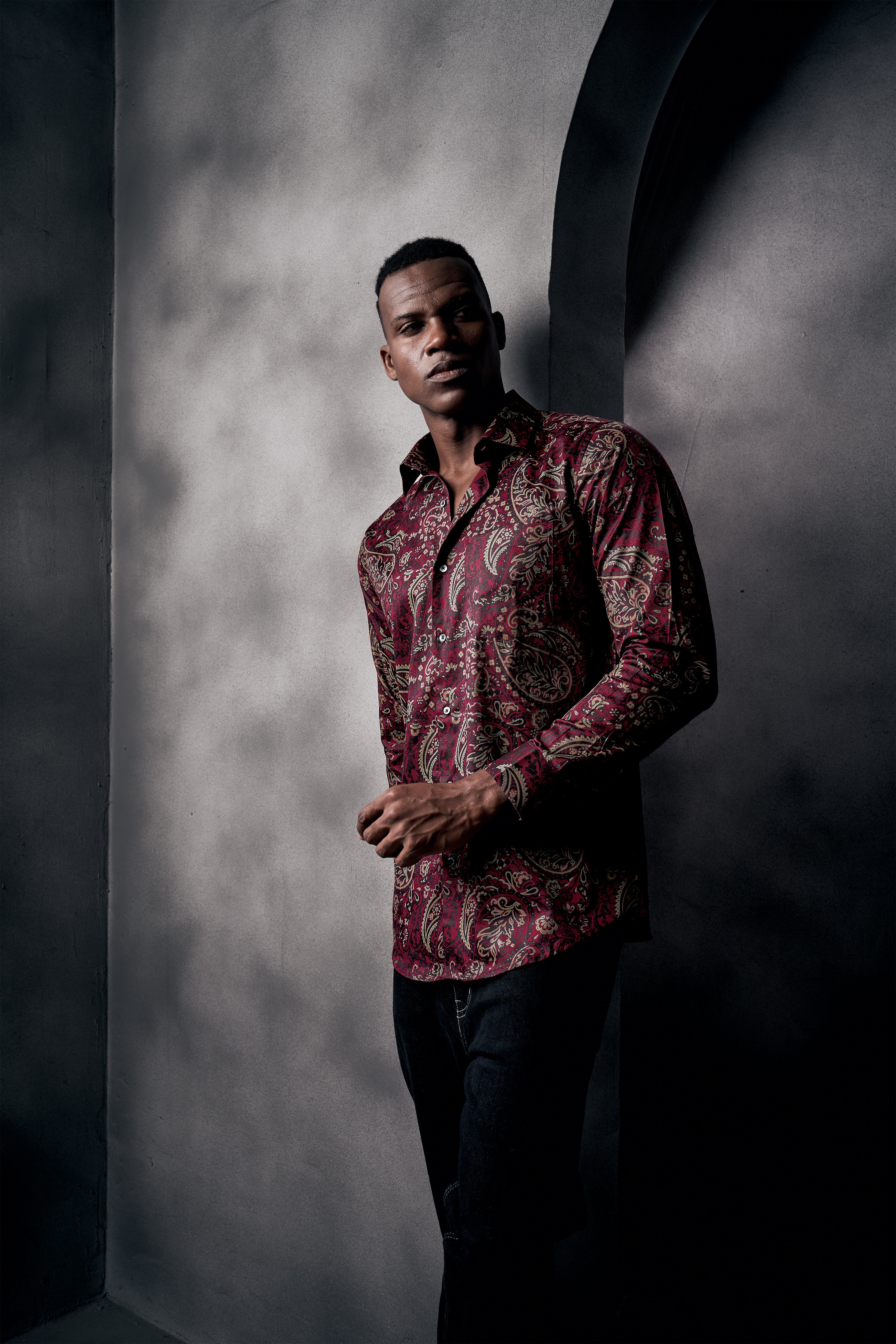 Shadz Red Paisley Printed Subtle Sheen Super Soft Premium Cotton Shirt