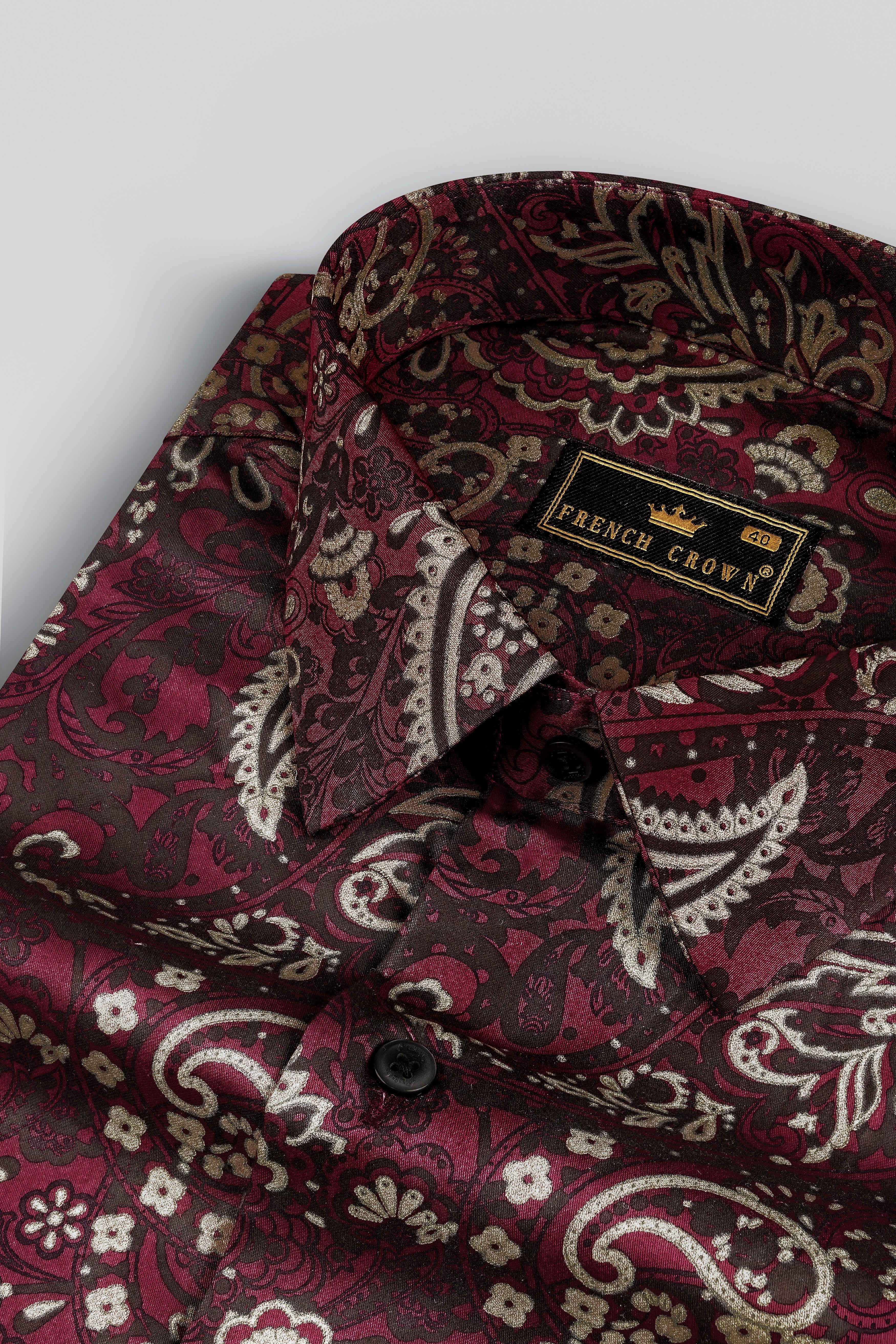 Shadz Red Paisley Printed Subtle Sheen Super Soft Premium Cotton Shirt