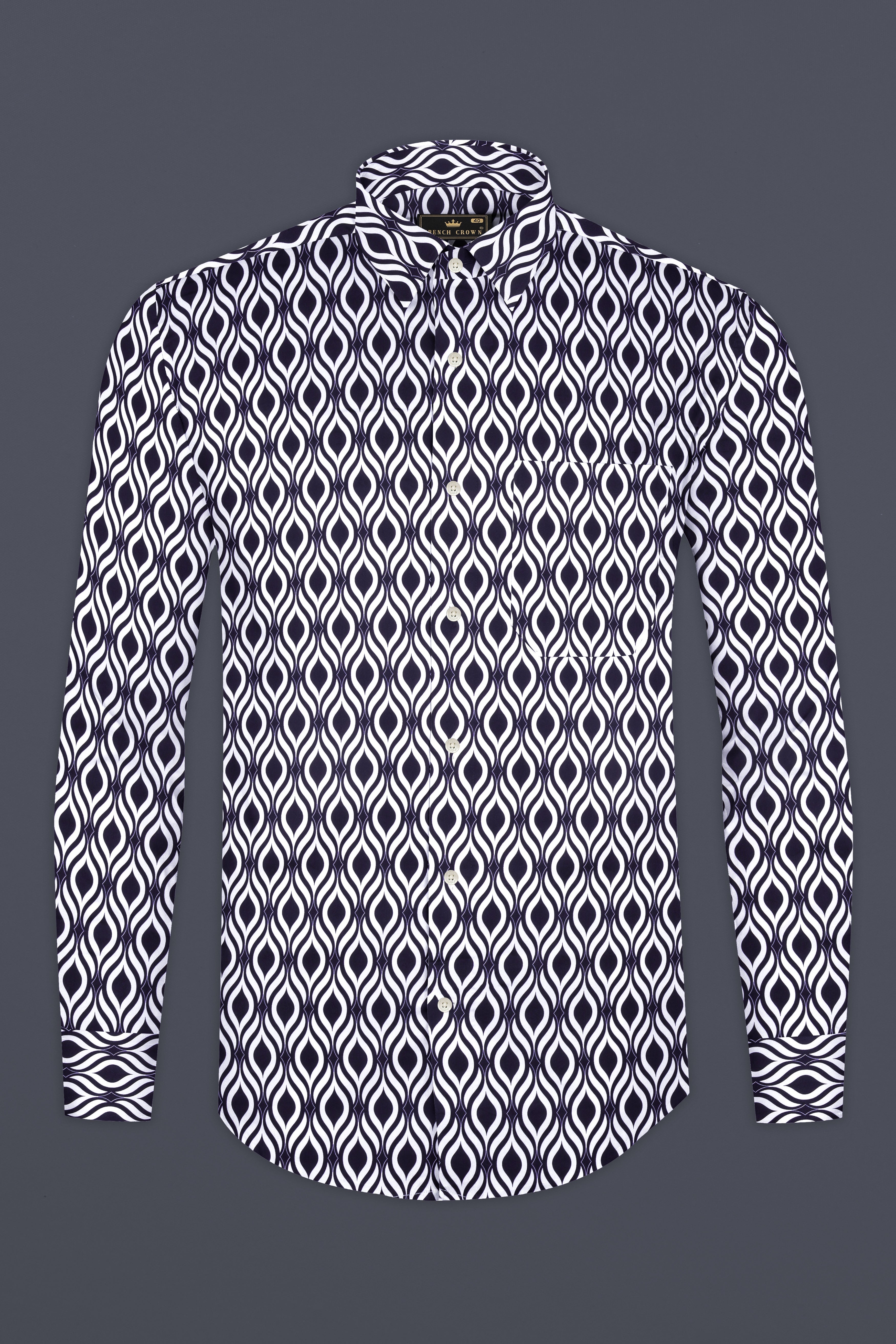 Jade Black And Bright White Hypnotic Printed Subtle Sheen Super Soft Premium Cotton Shirt