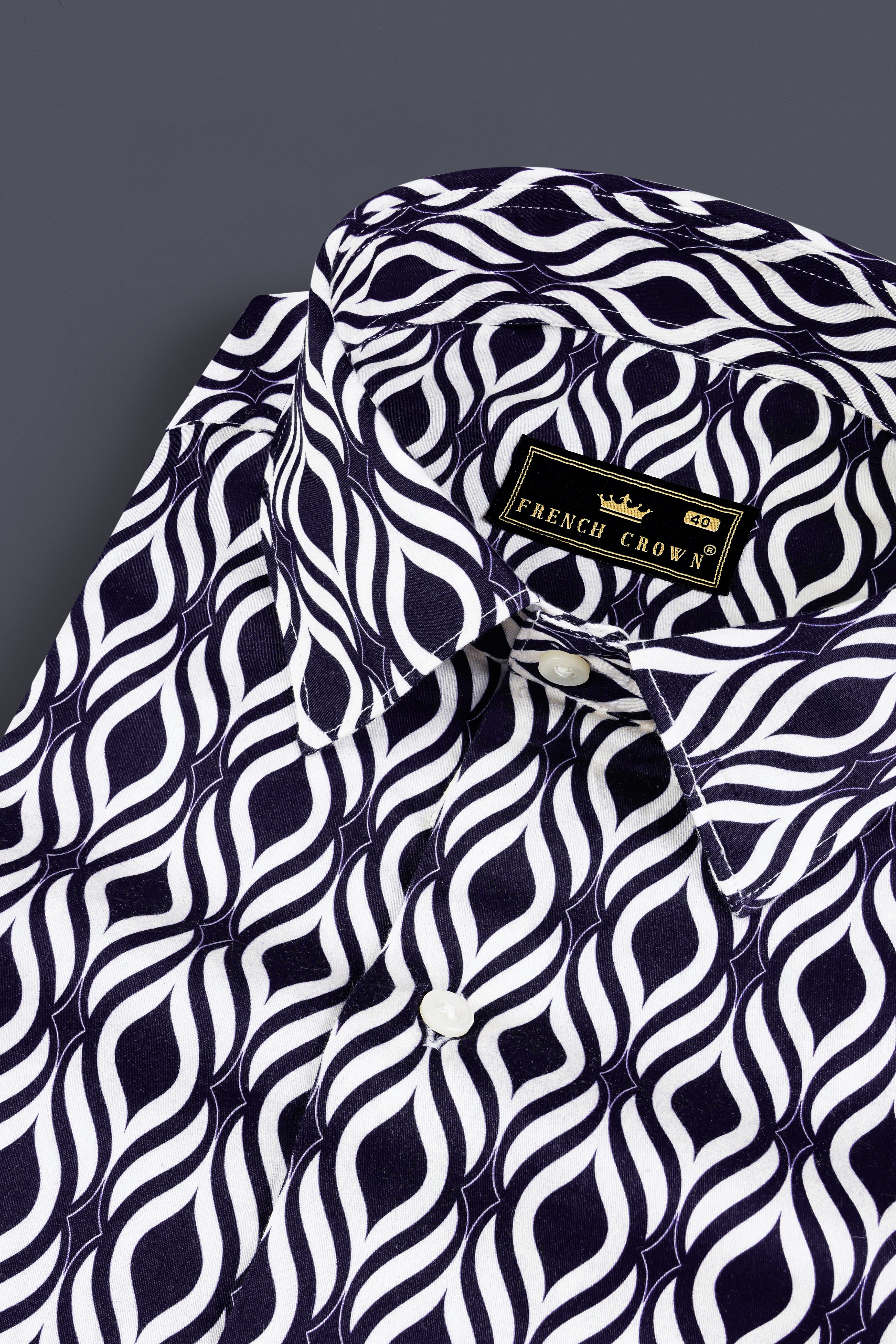 Jade Black And Bright White Hypnotic Printed Subtle Sheen Super Soft Premium Cotton Shirt