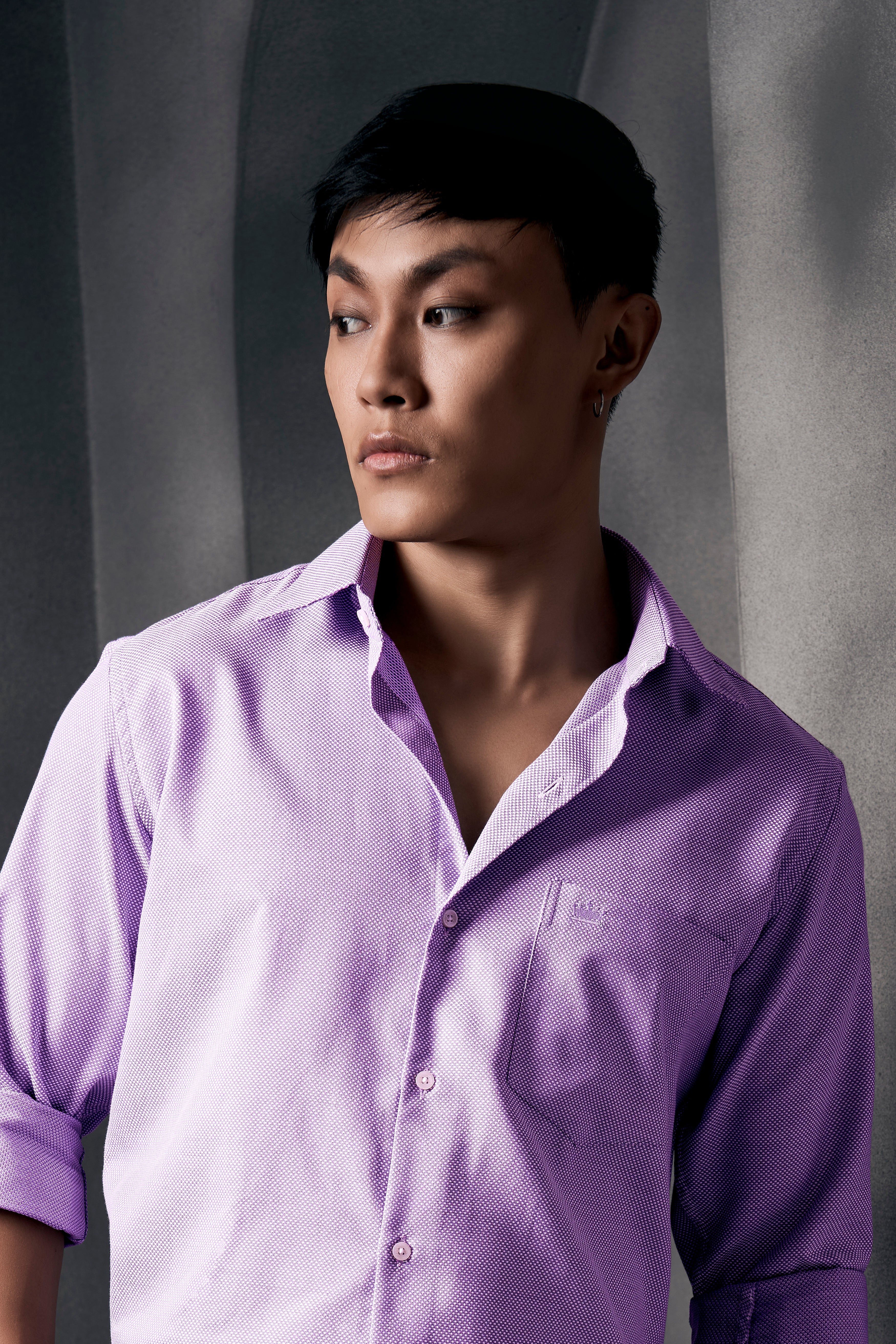 Orchid Purple Casual Textured Premium Linen Button Down Shirt For Men