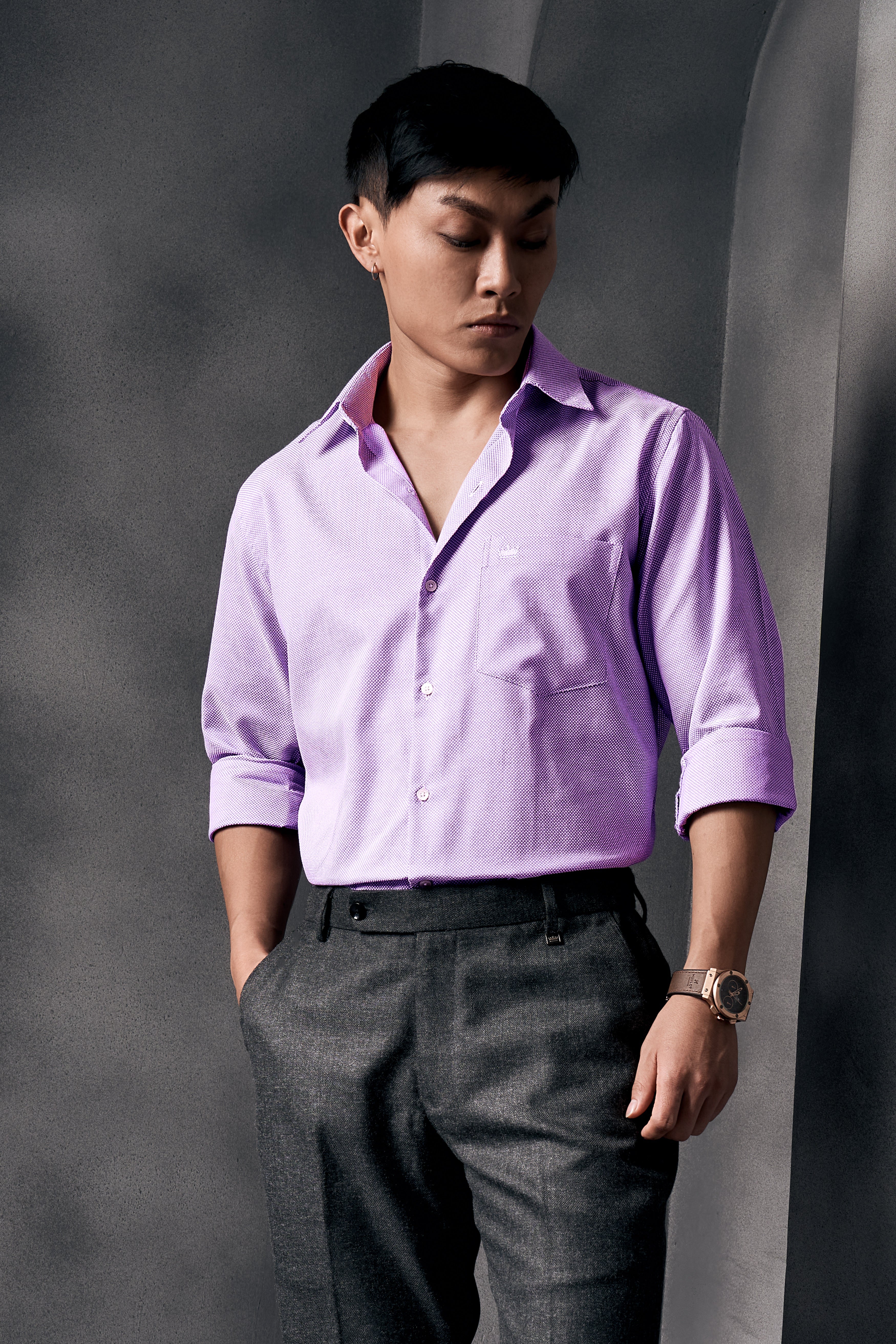 Orchid Purple Dobby Textured Premium Giza Cotton Shirt