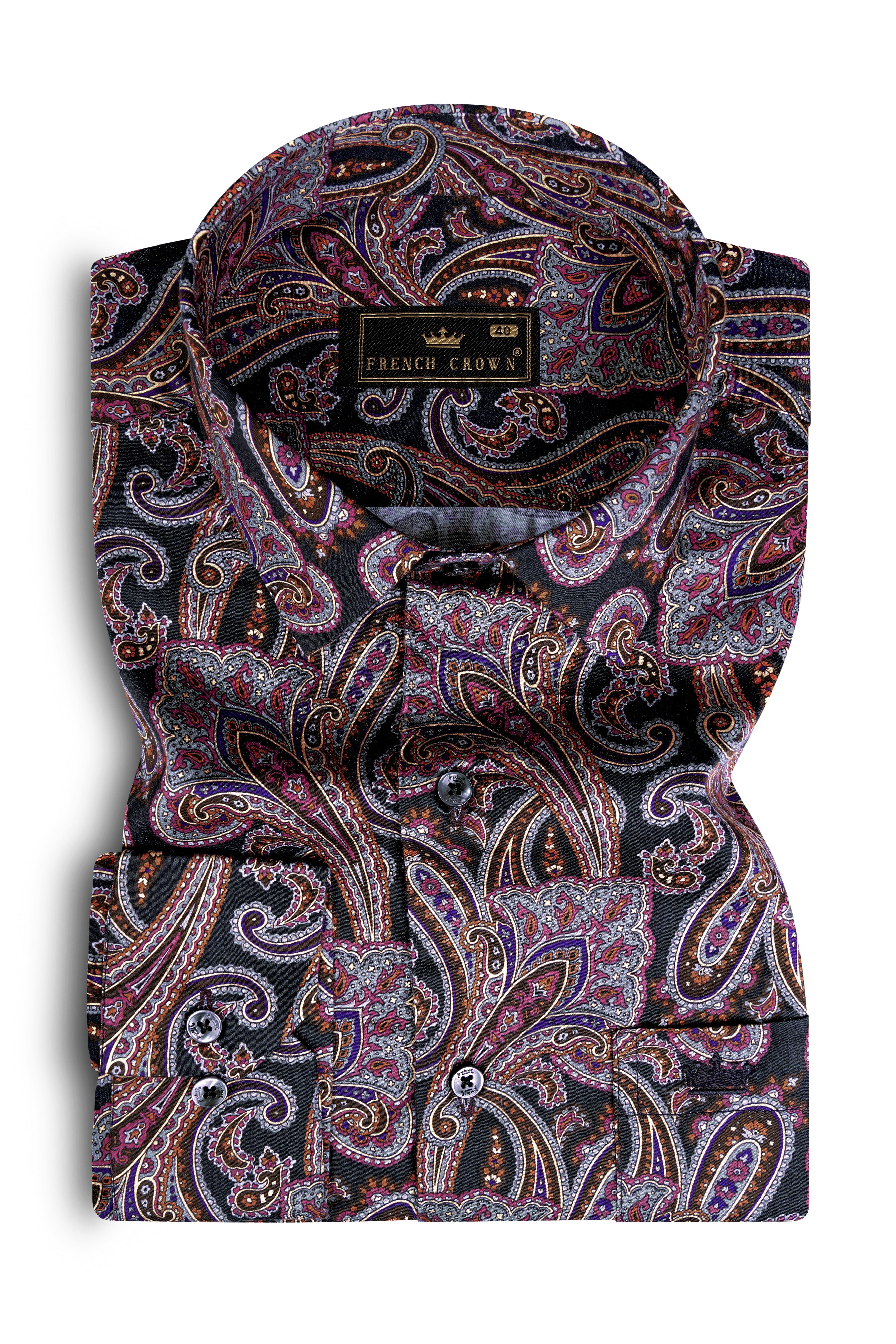 Thulian Pink And Jade Black Paisley Printed Subtle Sheen Super Soft Premium Cotton Shirt