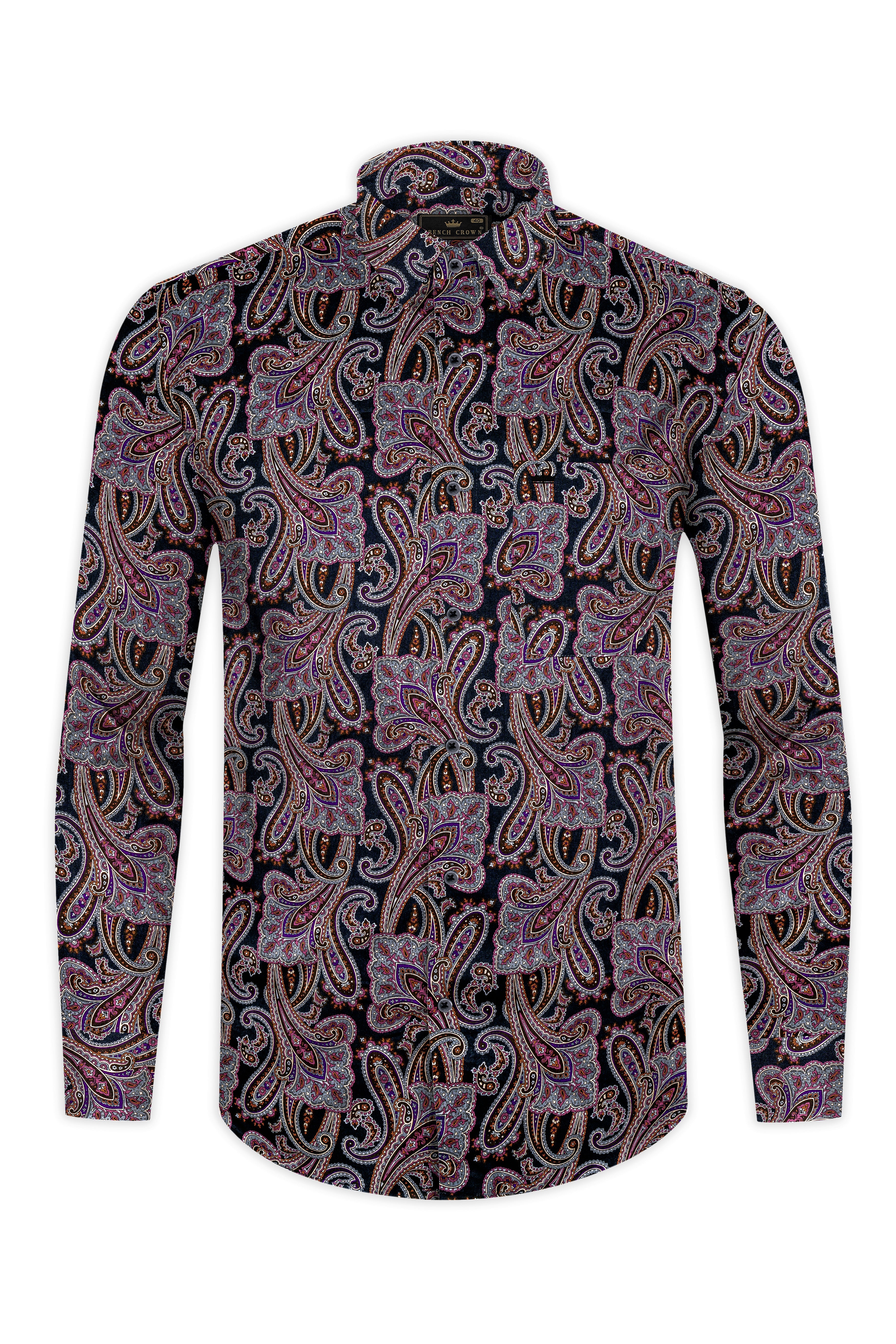 Thulian Pink And Jade Black Paisley Printed Subtle Sheen Super Soft Premium Cotton Shirt