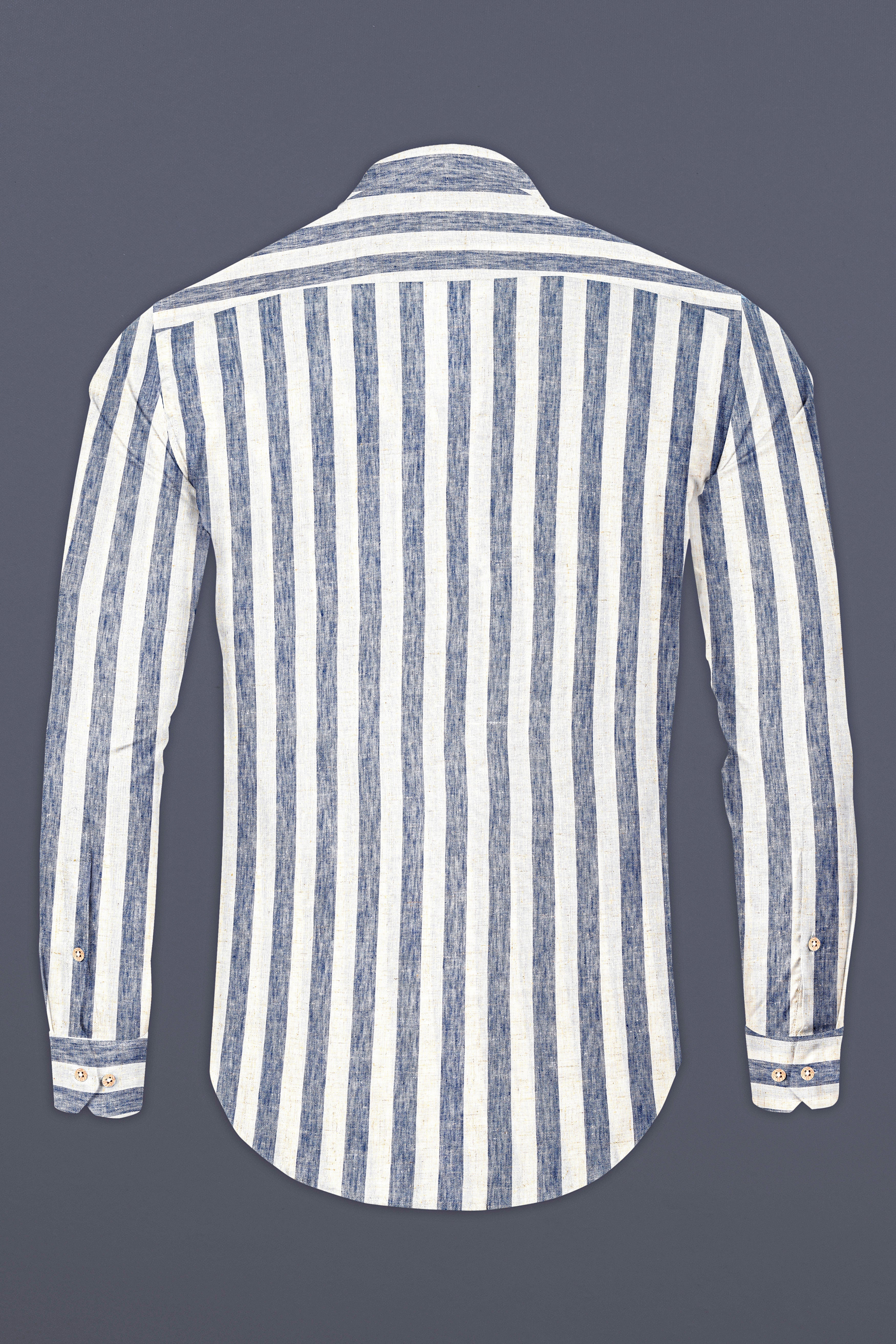 Martinique Blue And Moon Mist Cream Striped Luxuries Linen Shirt