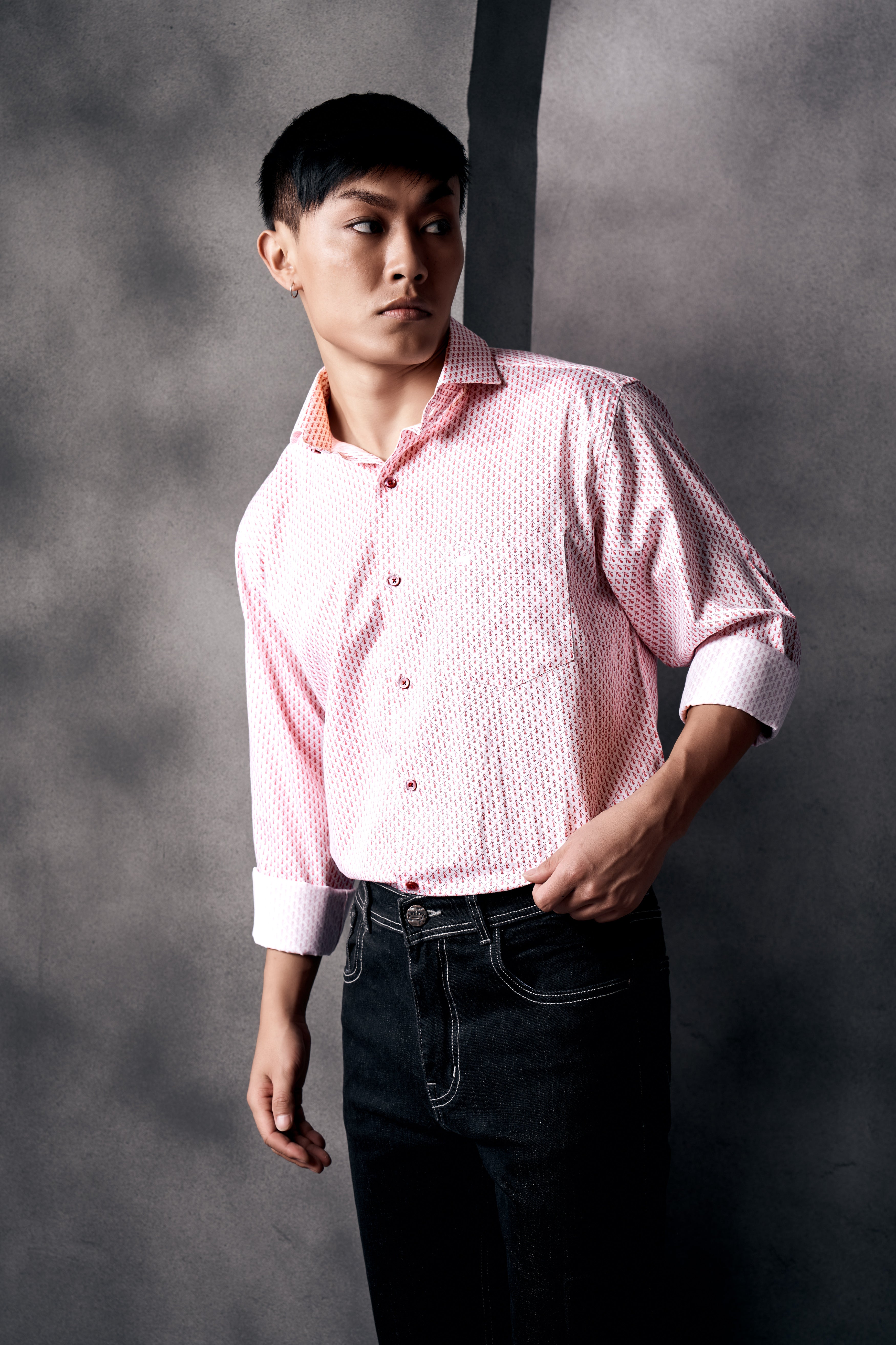 Cranberry Pink Printed Subtle Sheen Super Soft Premium Cotton Shirt