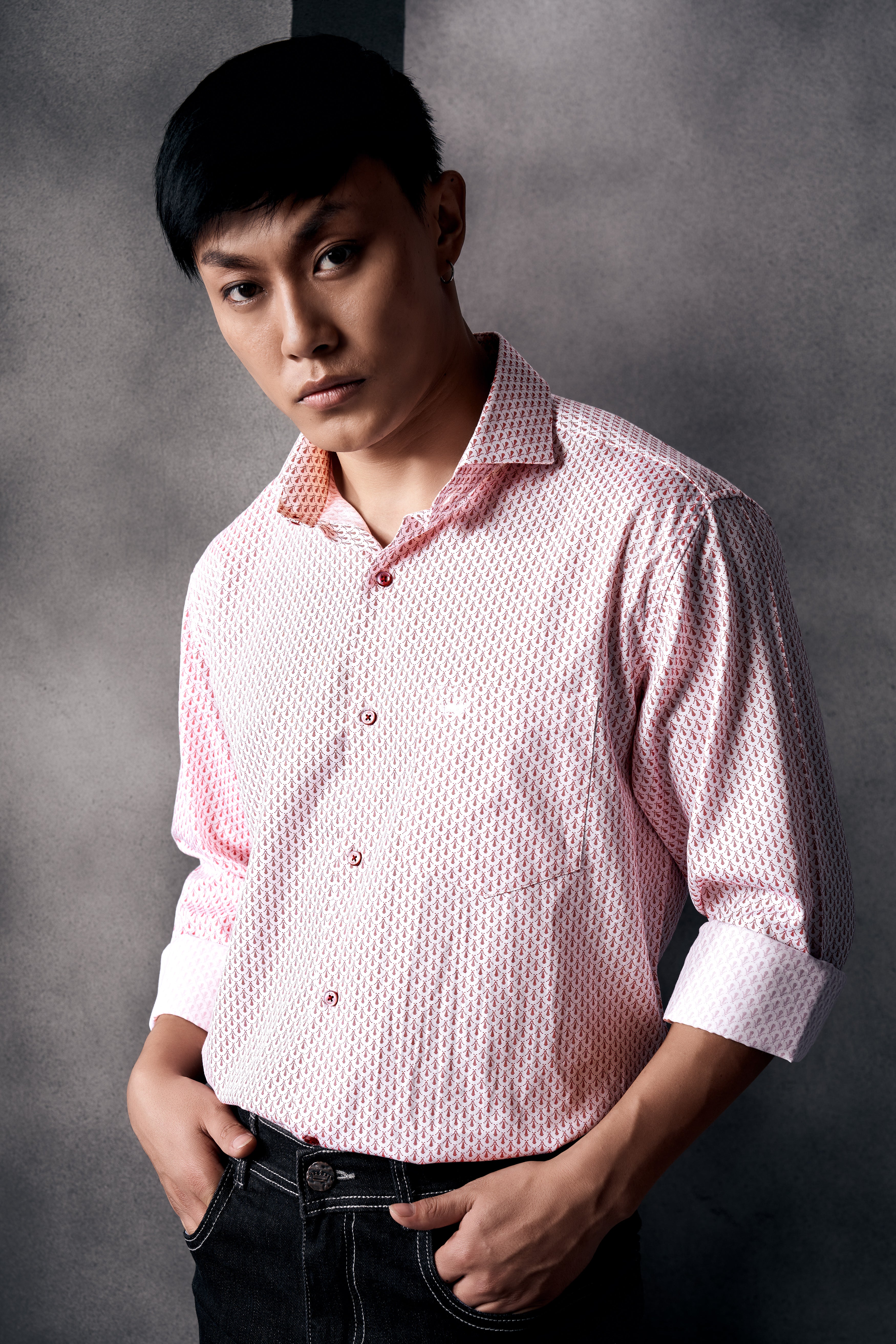 Cranberry Pink Printed Subtle Sheen Super Soft Premium Cotton Shirt