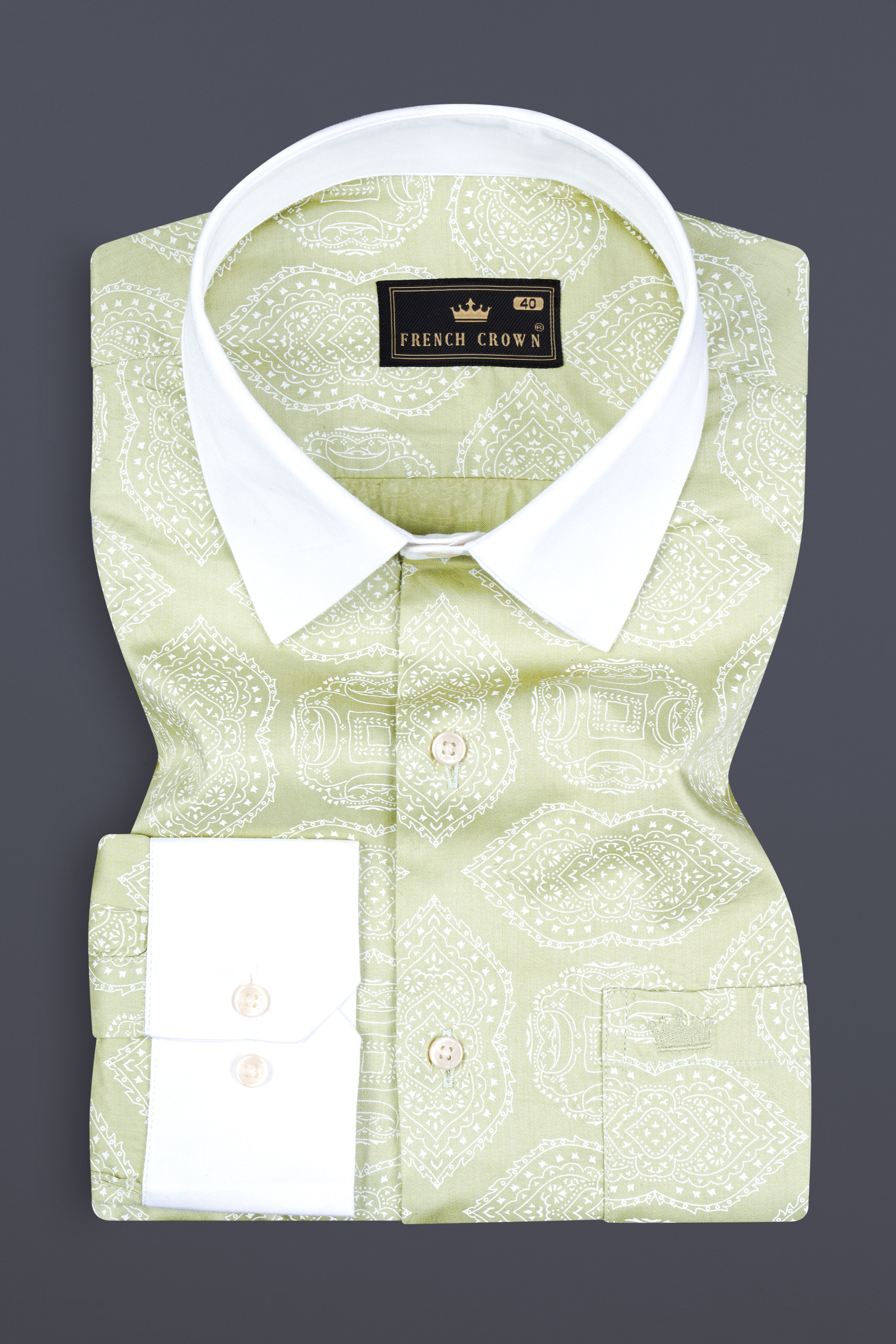 Thistle Green Printed Subtle Sheen Super Soft Premium Cotton Shirt