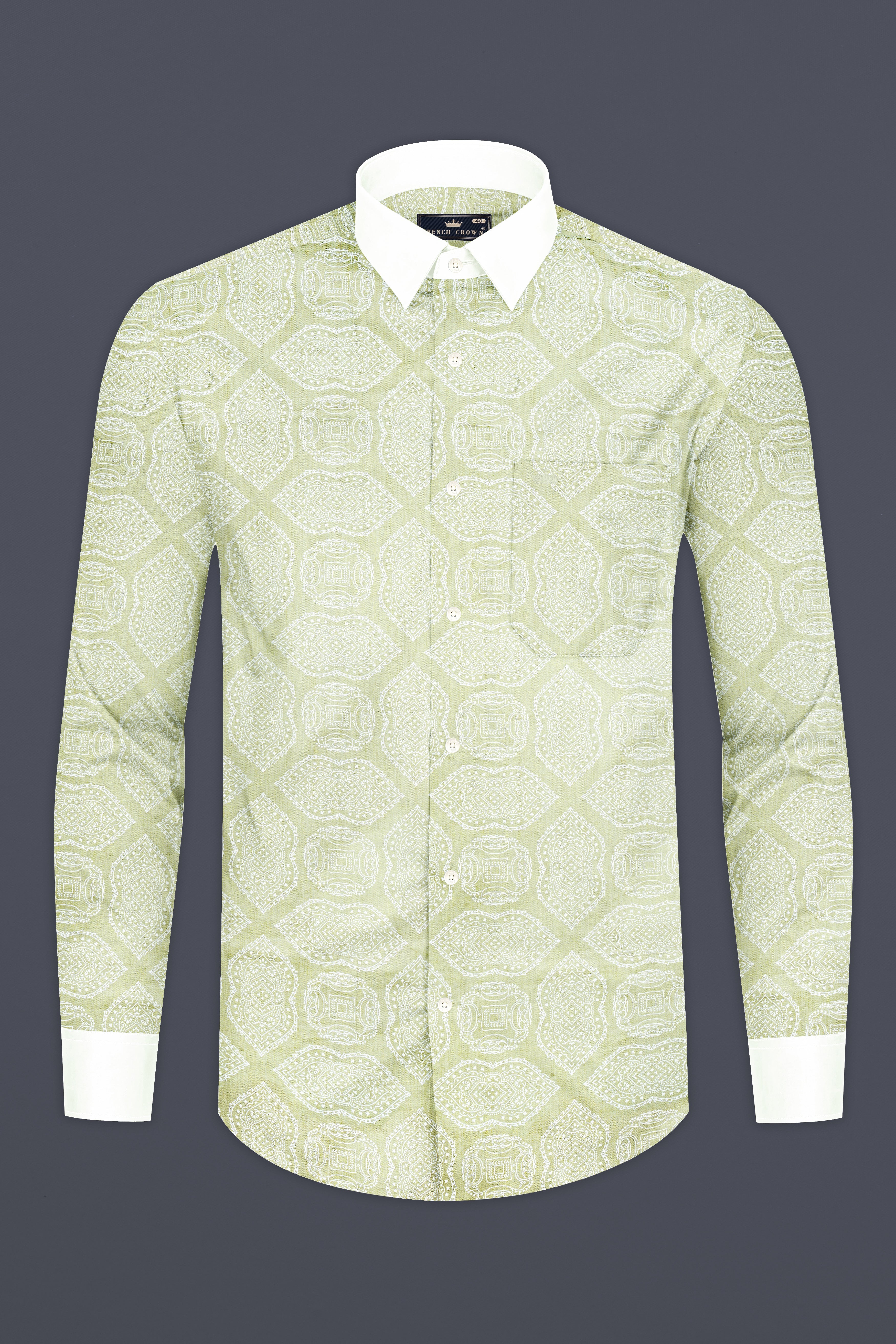 Thistle Green Printed Subtle Sheen Super Soft Premium Cotton Shirt