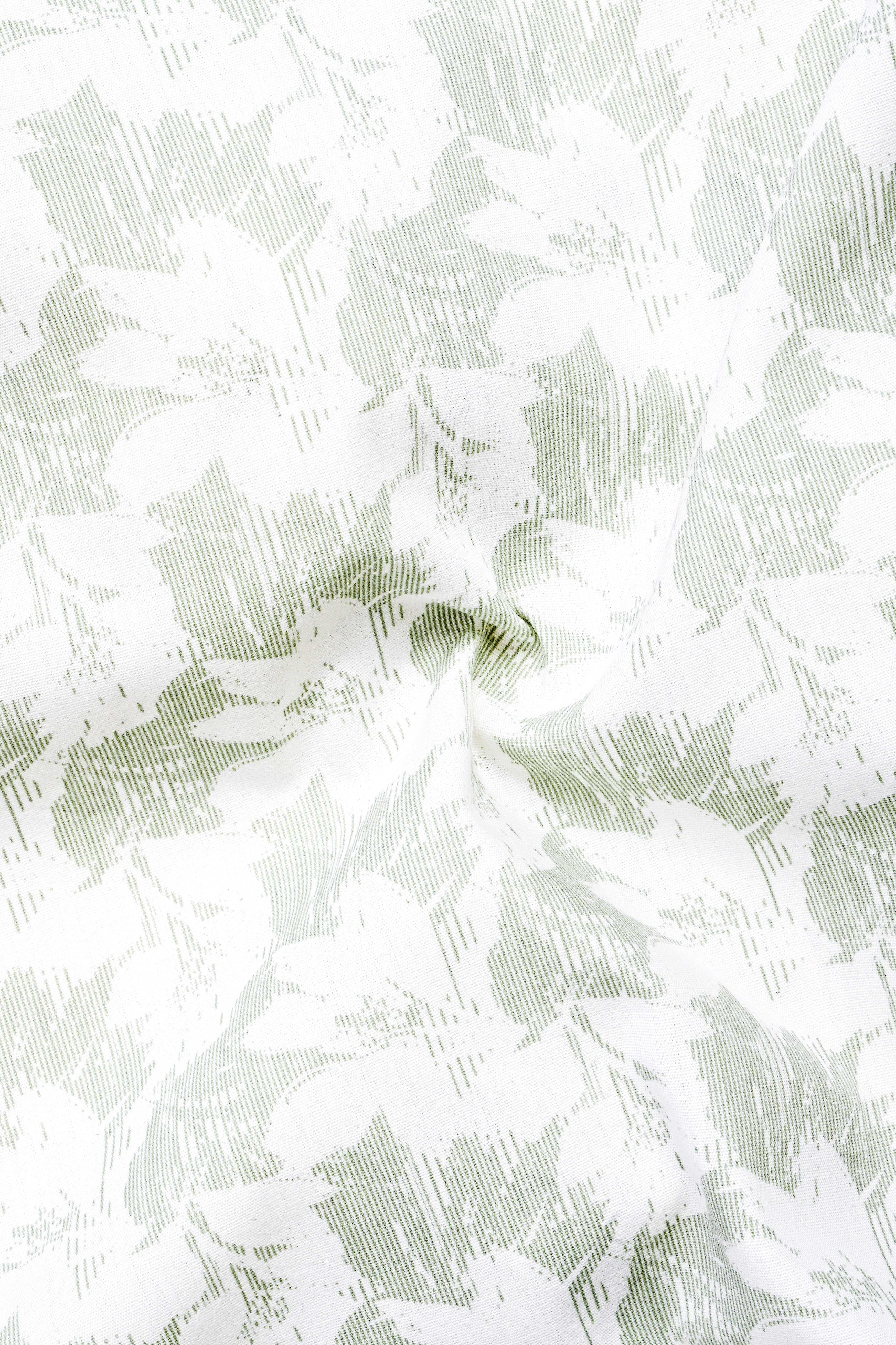 Swirl Green And Bright White Printed Premium Giza Cotton Shirt