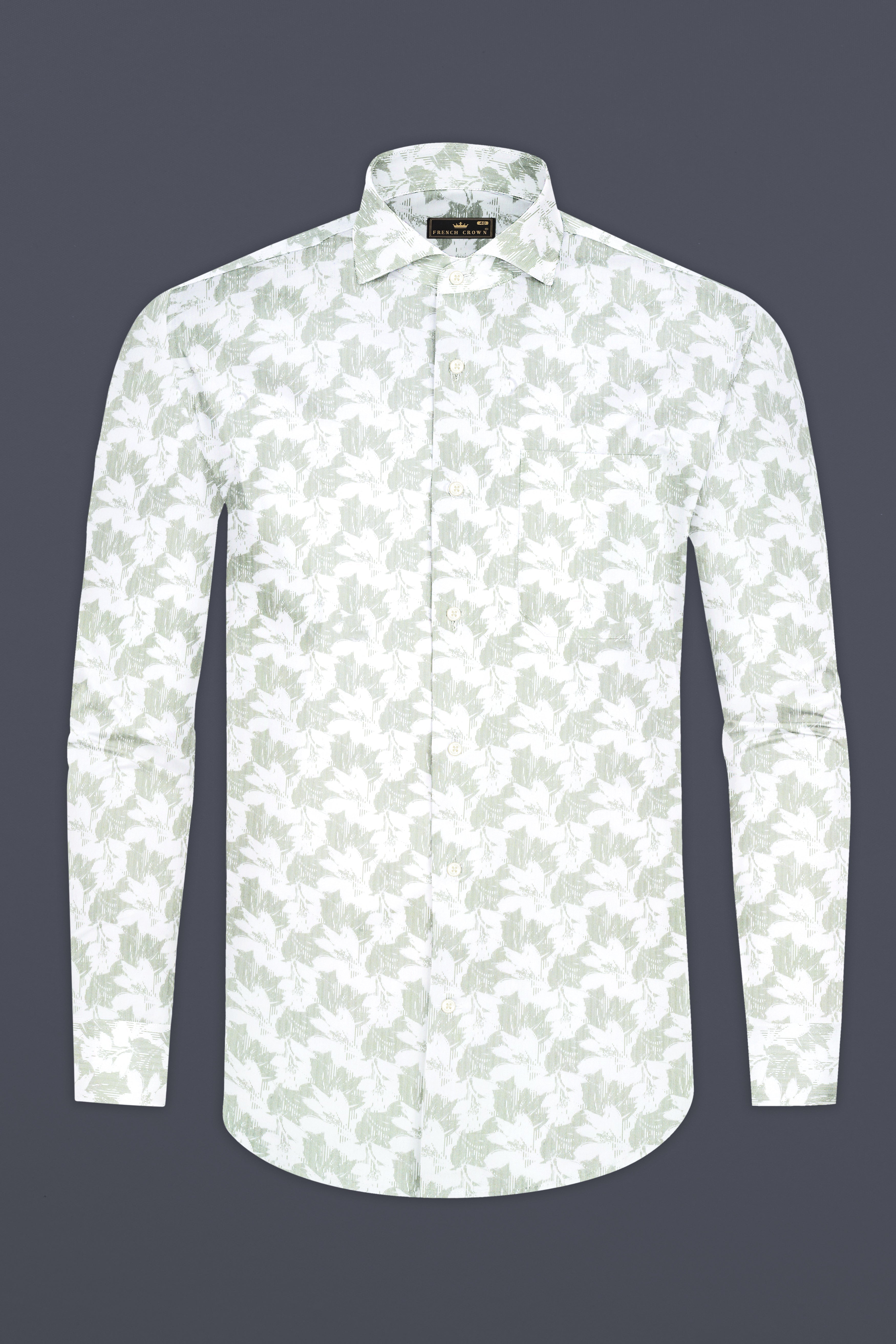 Swirl Green And Bright White Printed Premium Giza Cotton Shirt