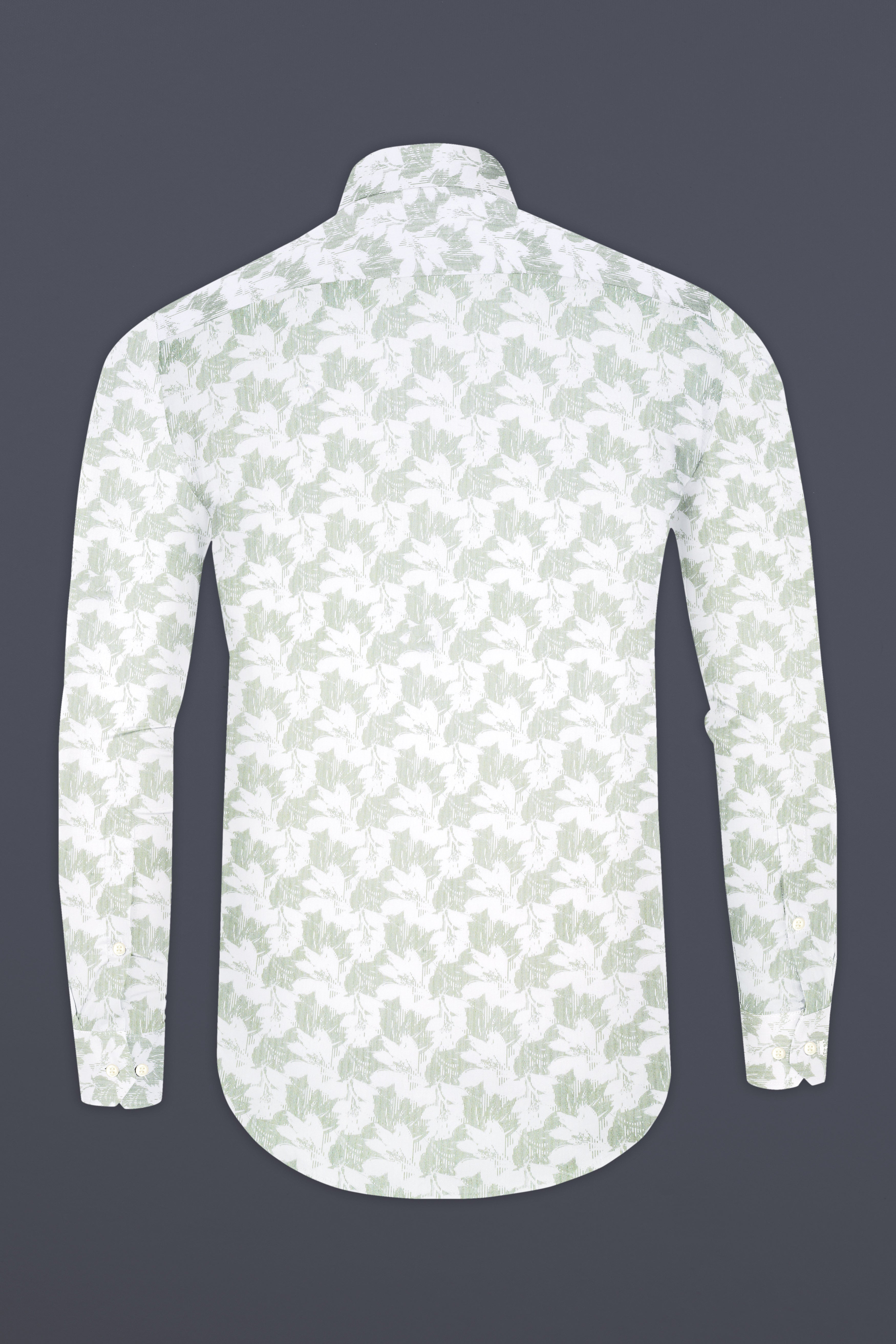 Swirl Green And Bright White Printed Premium Giza Cotton Shirt