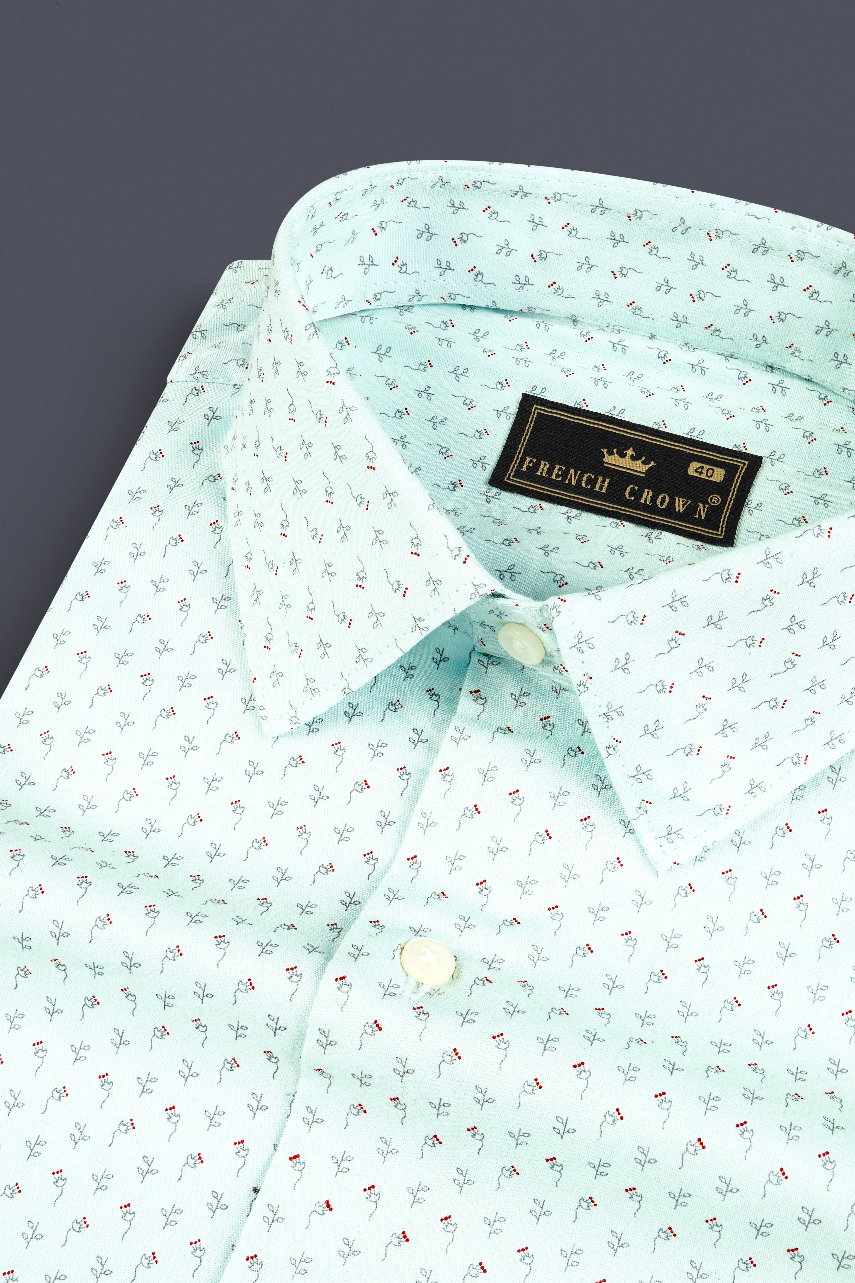 Frosted Mint Blue Printed Premium Giza Cotton Shirt