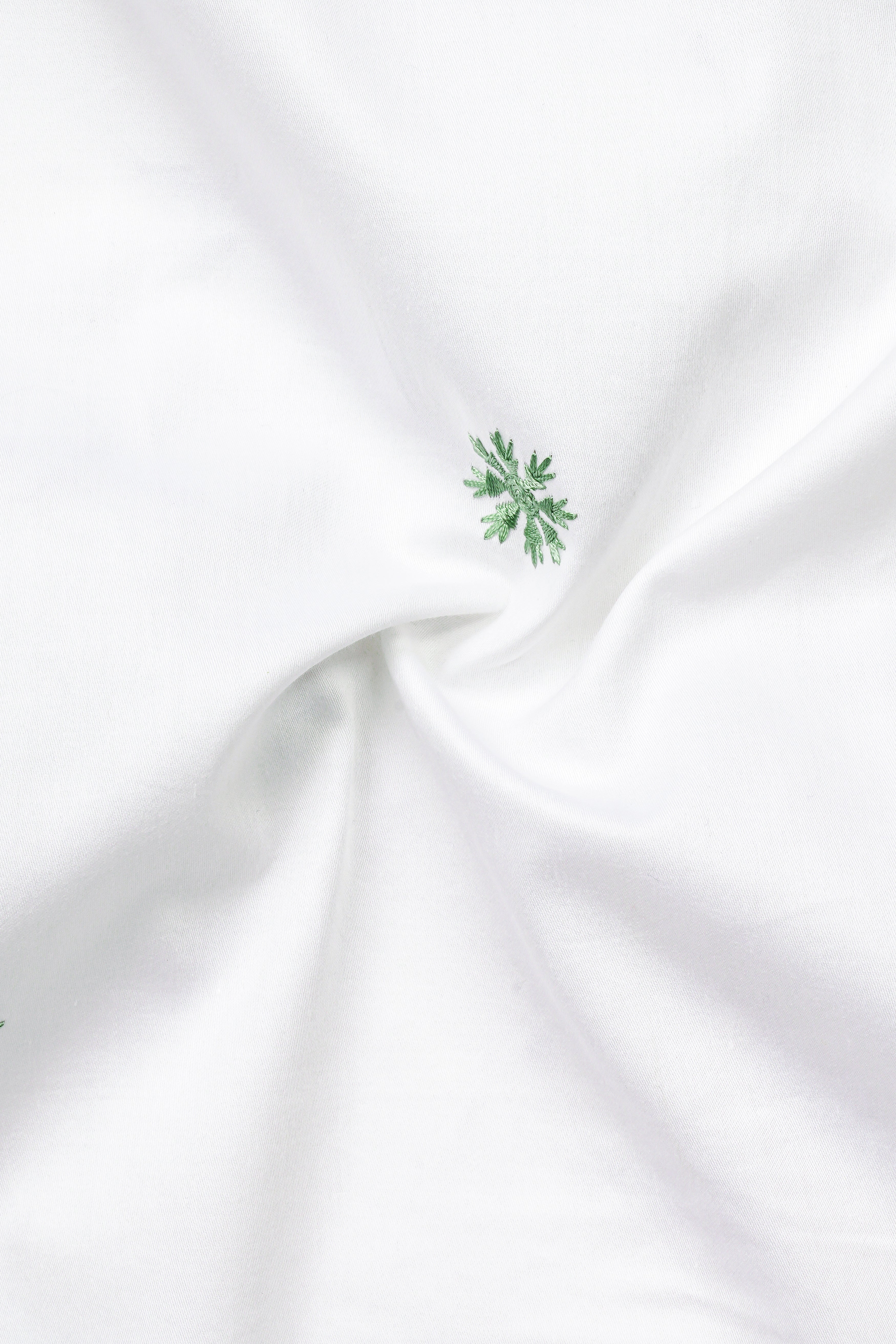 Bright White And Chalet Green Butta Embroidered Premium Cotton Shirt