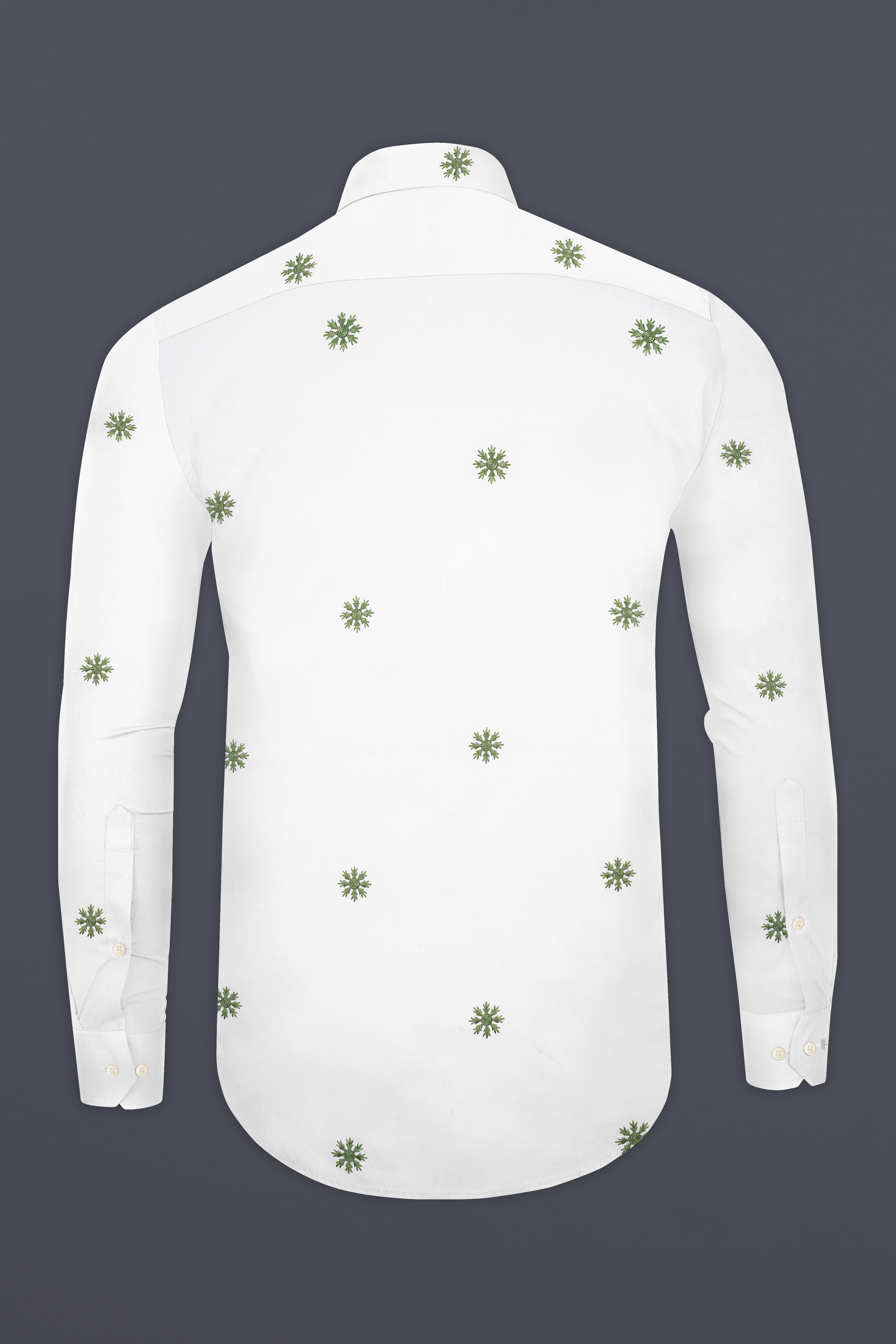 Bright White And Chalet Green Butta Embroidered Premium Cotton Shirt