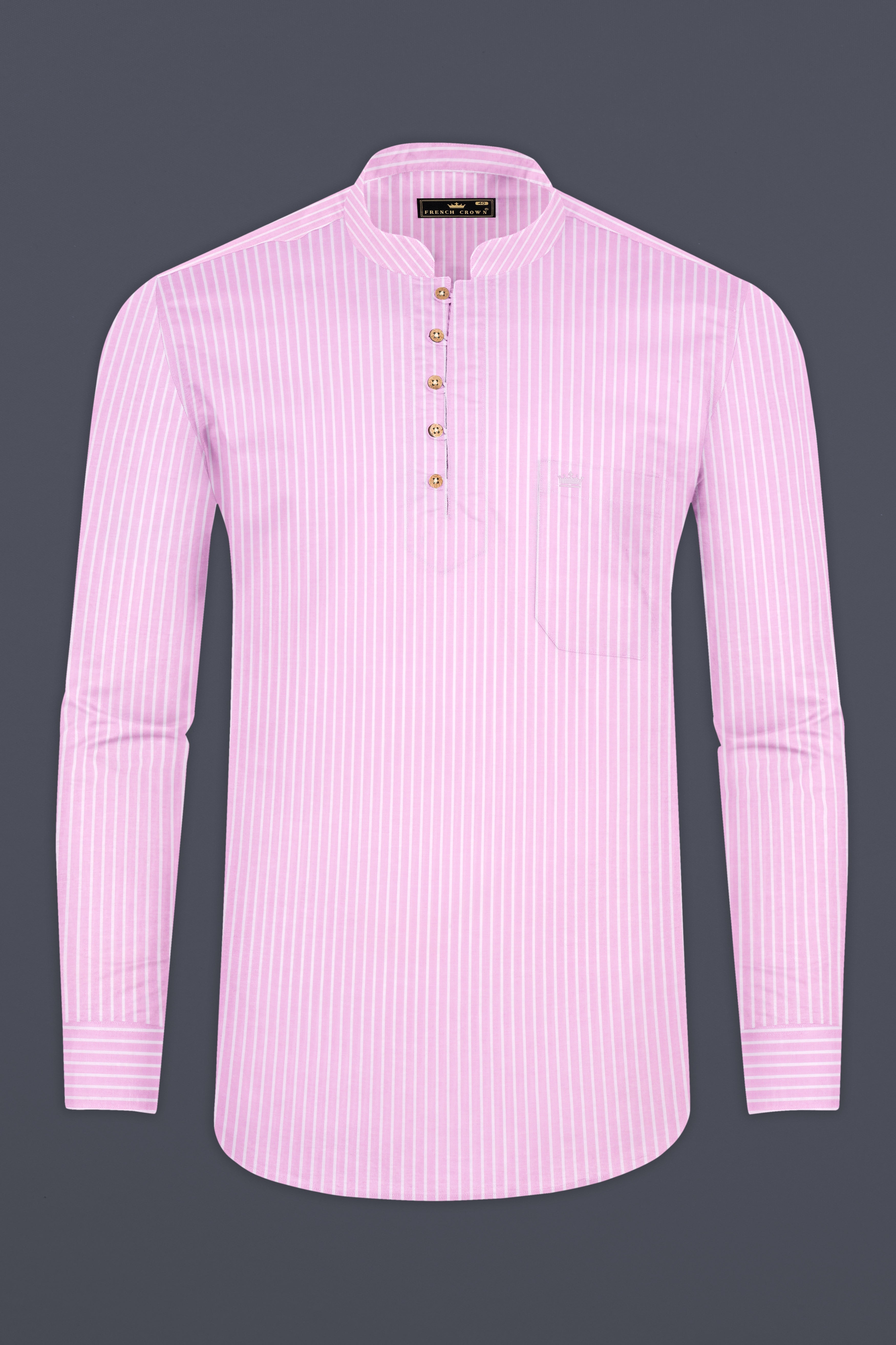 Cherub Pink And Bright White Striped Seersucker Giza Cotton Shirt