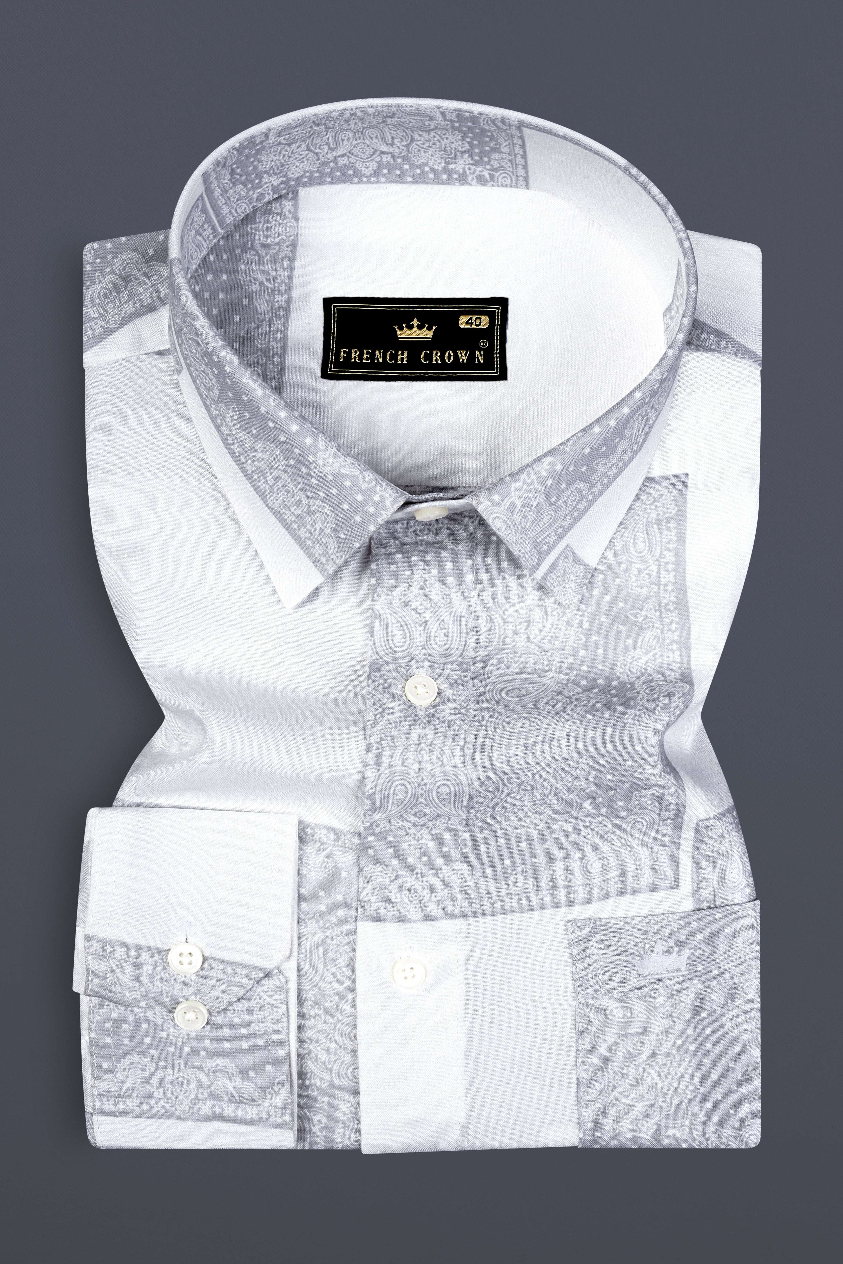 Santa Gray And Bright White Printed Super Soft Tencel Shirt 13030-38 ,13030-H-38 ,13030-39 ,13030-H-39 ,13030-40 ,13030-H-40 ,13030-42 ,13030-H-42 ,13030-44 ,13030-H-44 ,13030-46 ,13030-H-46 ,13030-48 ,13030-H-48 ,13030-50 ,13030-H-50 ,13030-52 ,13030-H-52