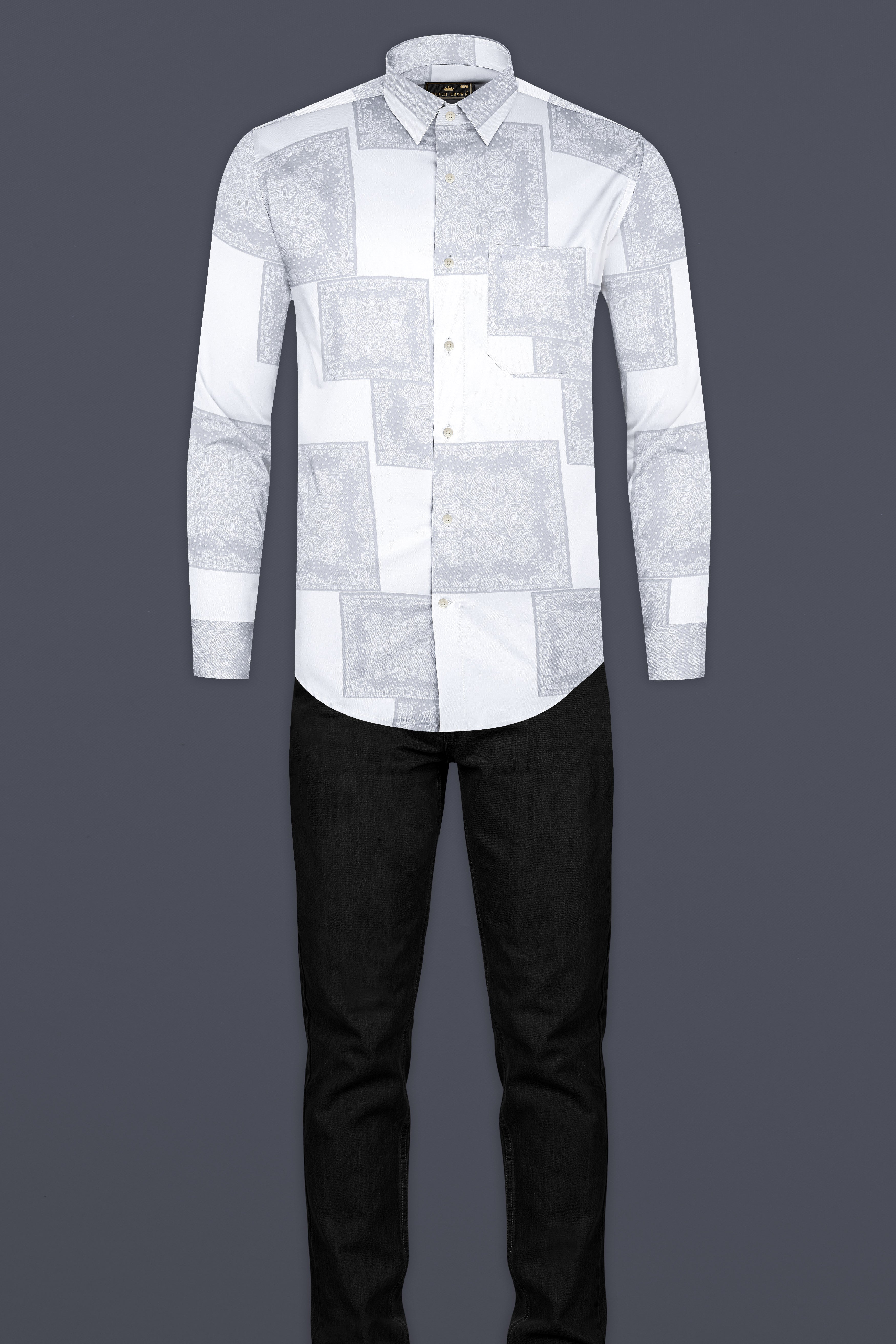 Santa Gray And Bright White Printed Super Soft Tencel Shirt