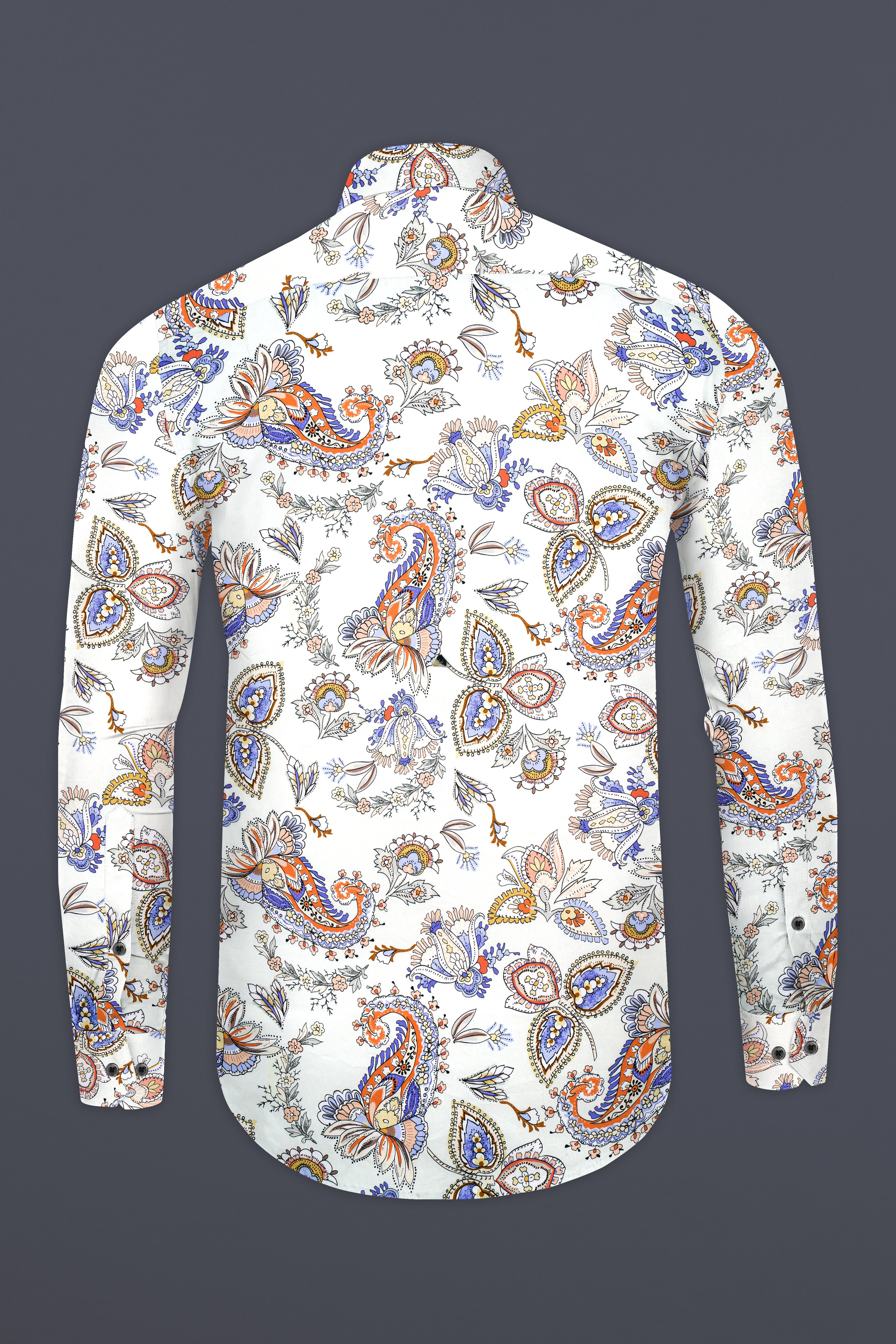 Ceramic White And Mimosa Blue Leaves Printed Subtle Sheen Super Soft Premium Cotton Shirt