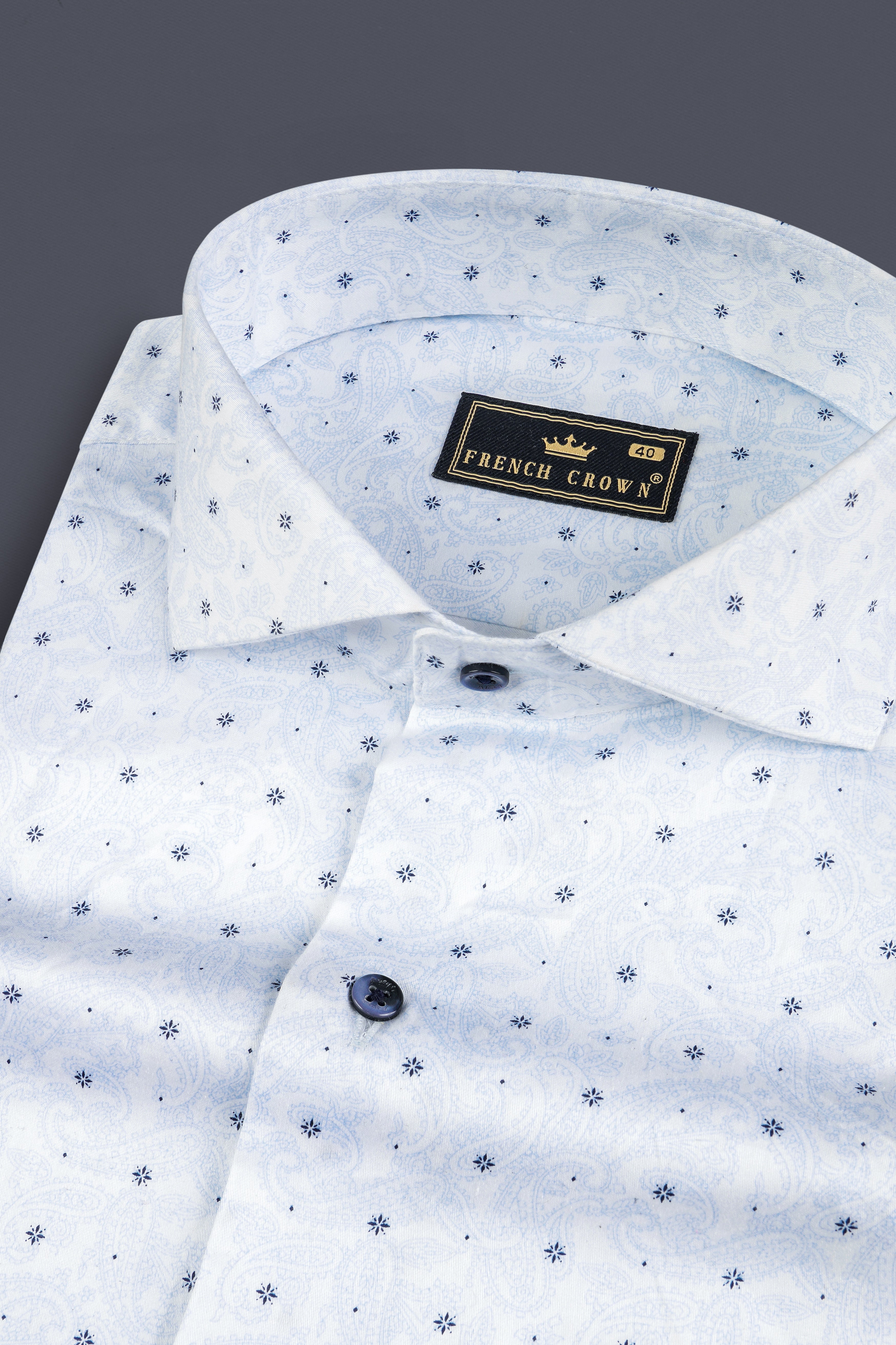 Porcelain Blue Printed Subtle Sheen Super Soft Premium Cotton Shirt