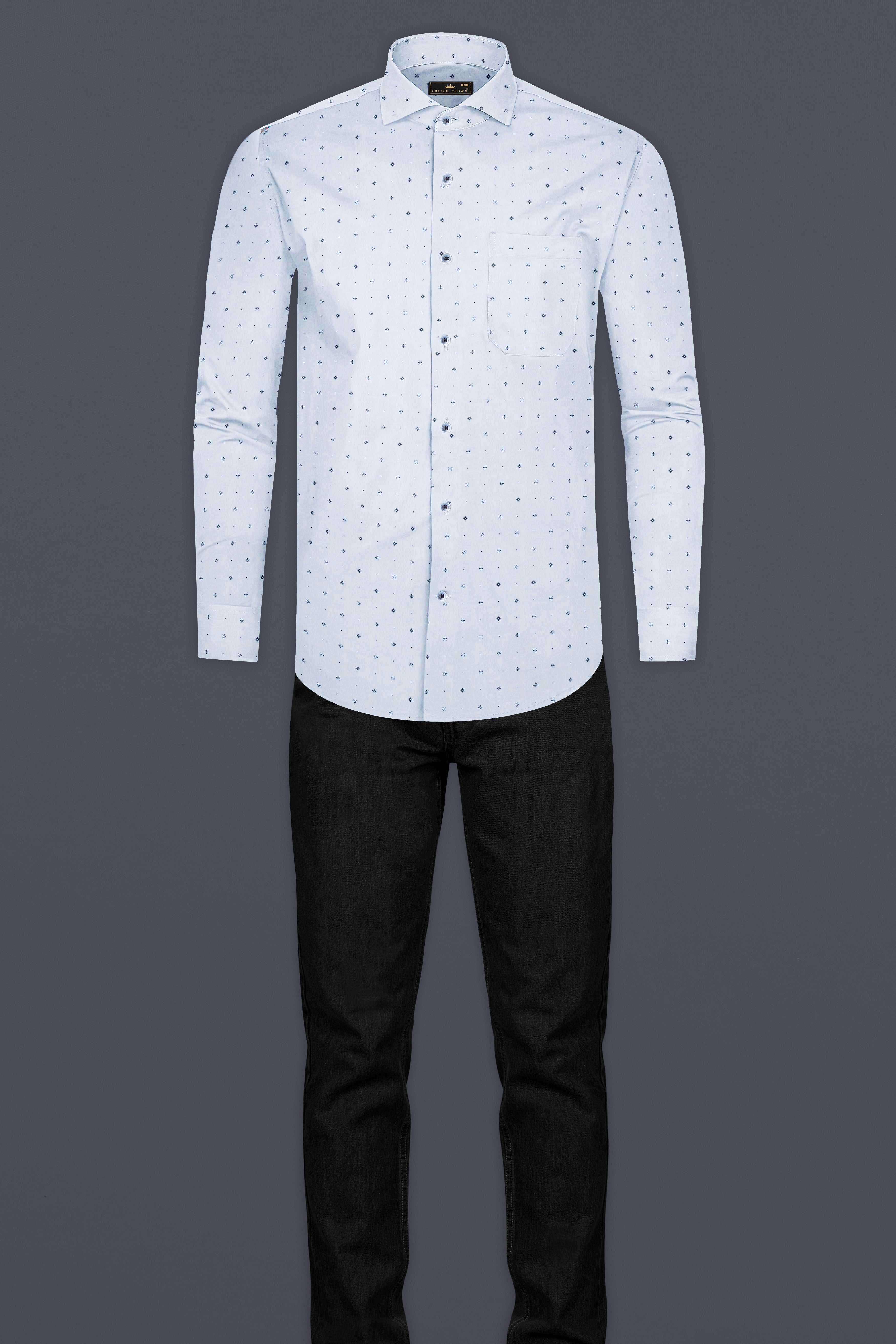 Porcelain Blue Printed Subtle Sheen Super Soft Premium Cotton Shirt