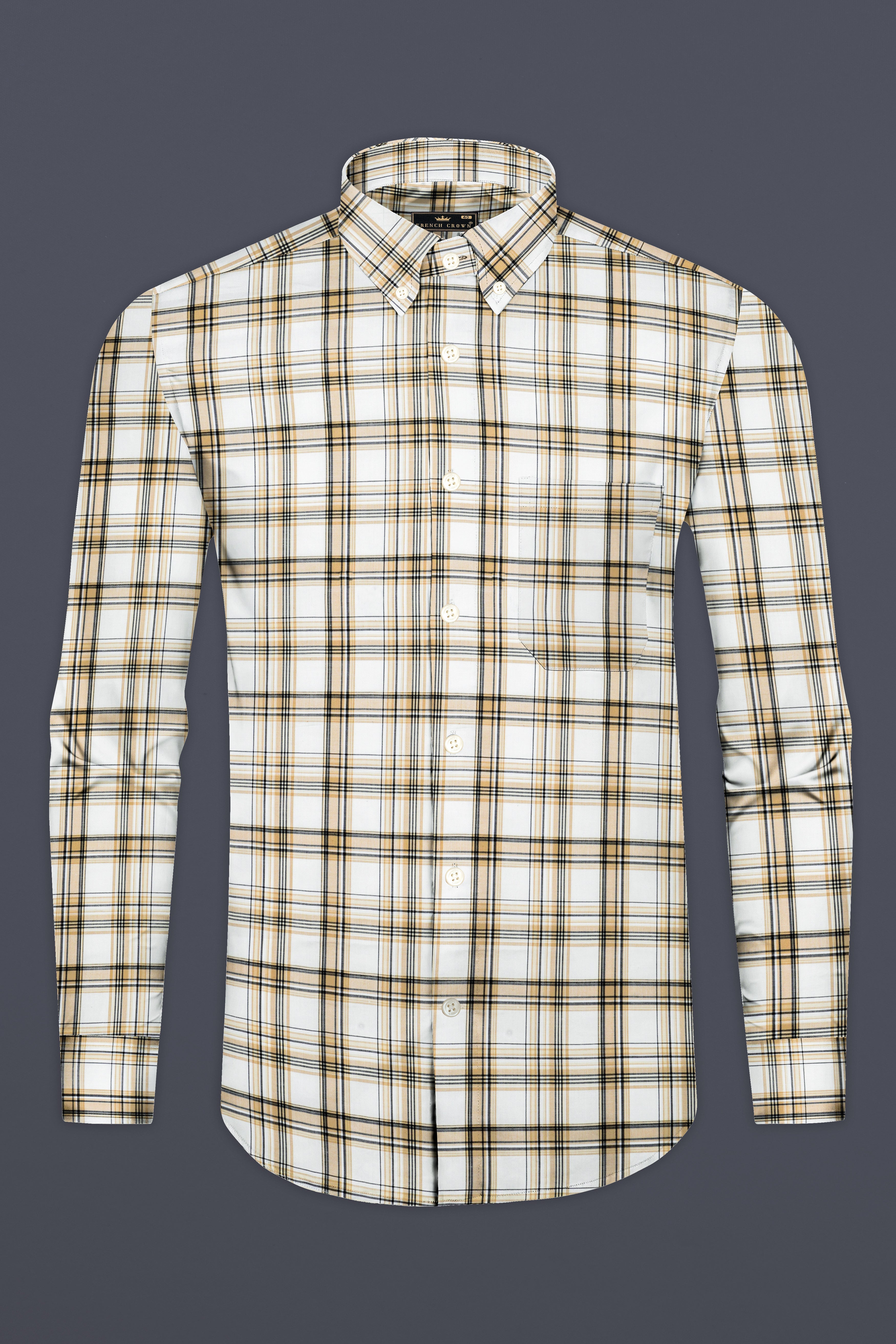 Eggshell Cream And Bright White Checked Twill Premium Cotton Shirt