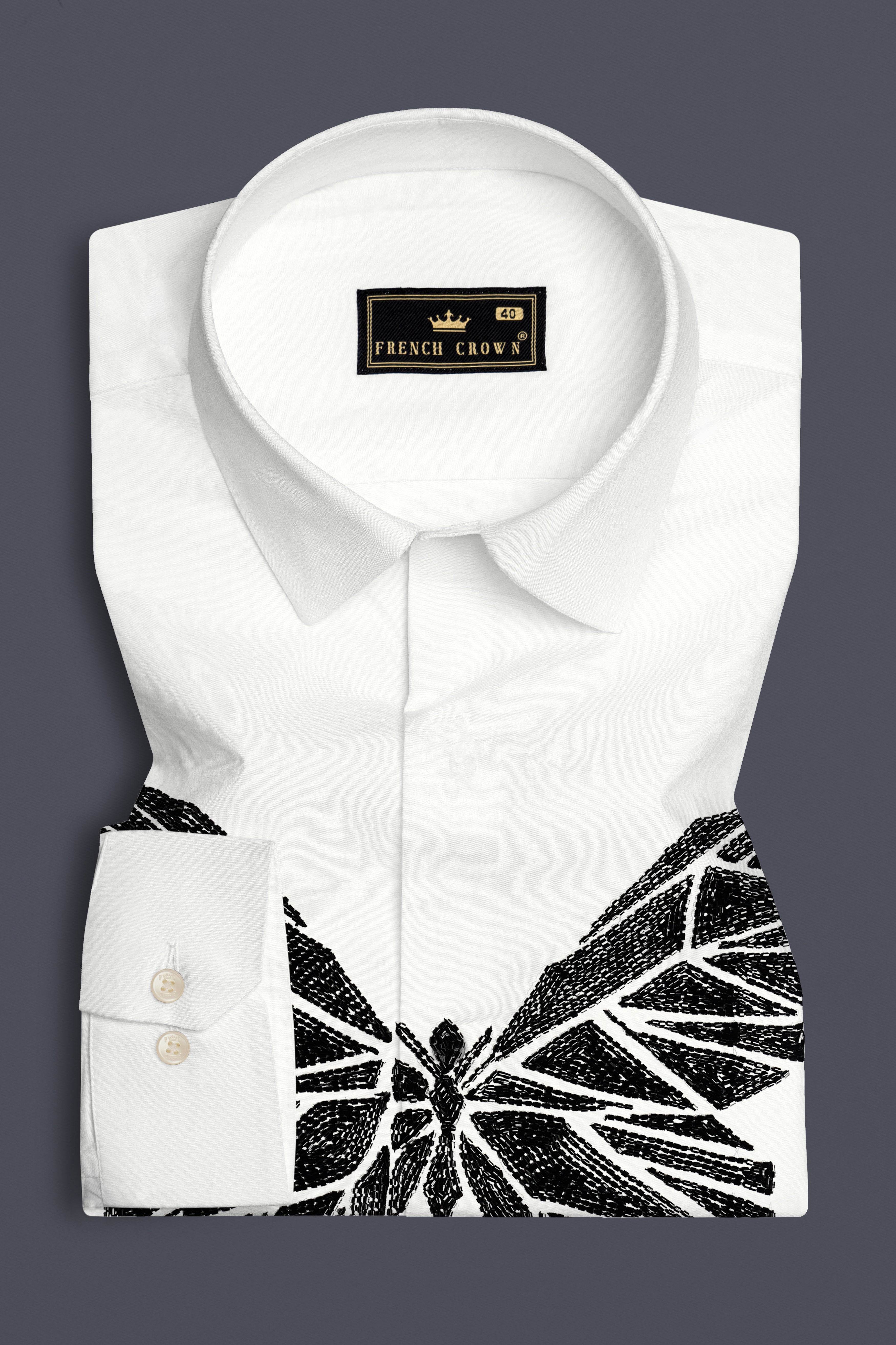 Bright White Butterfly Hand Stitched Embroidered Super Soft Premium Cotton Designer Shirt