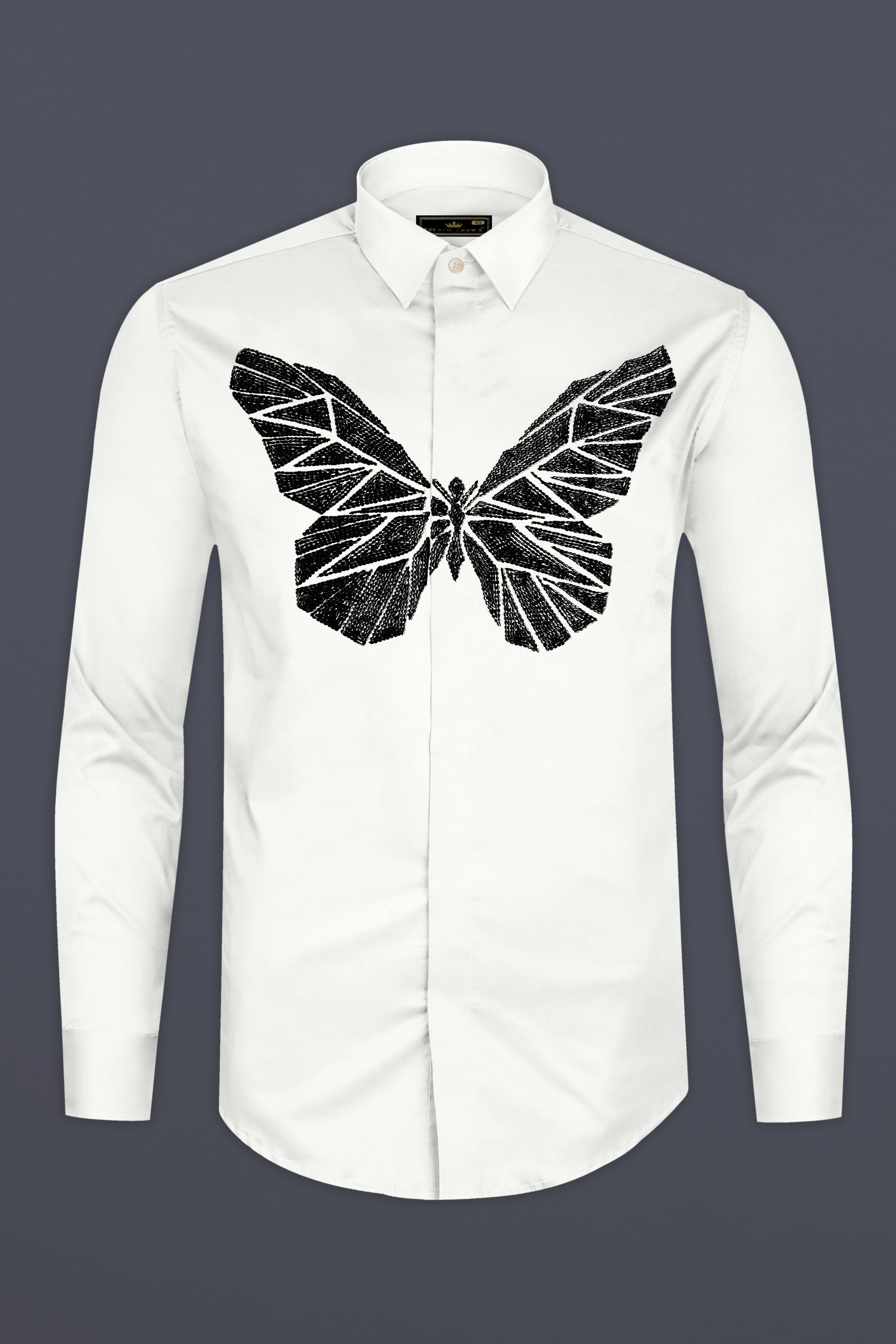 Bright White Butterfly Hand Stitched Embroidered Super Soft Premium Cotton Designer Shirt