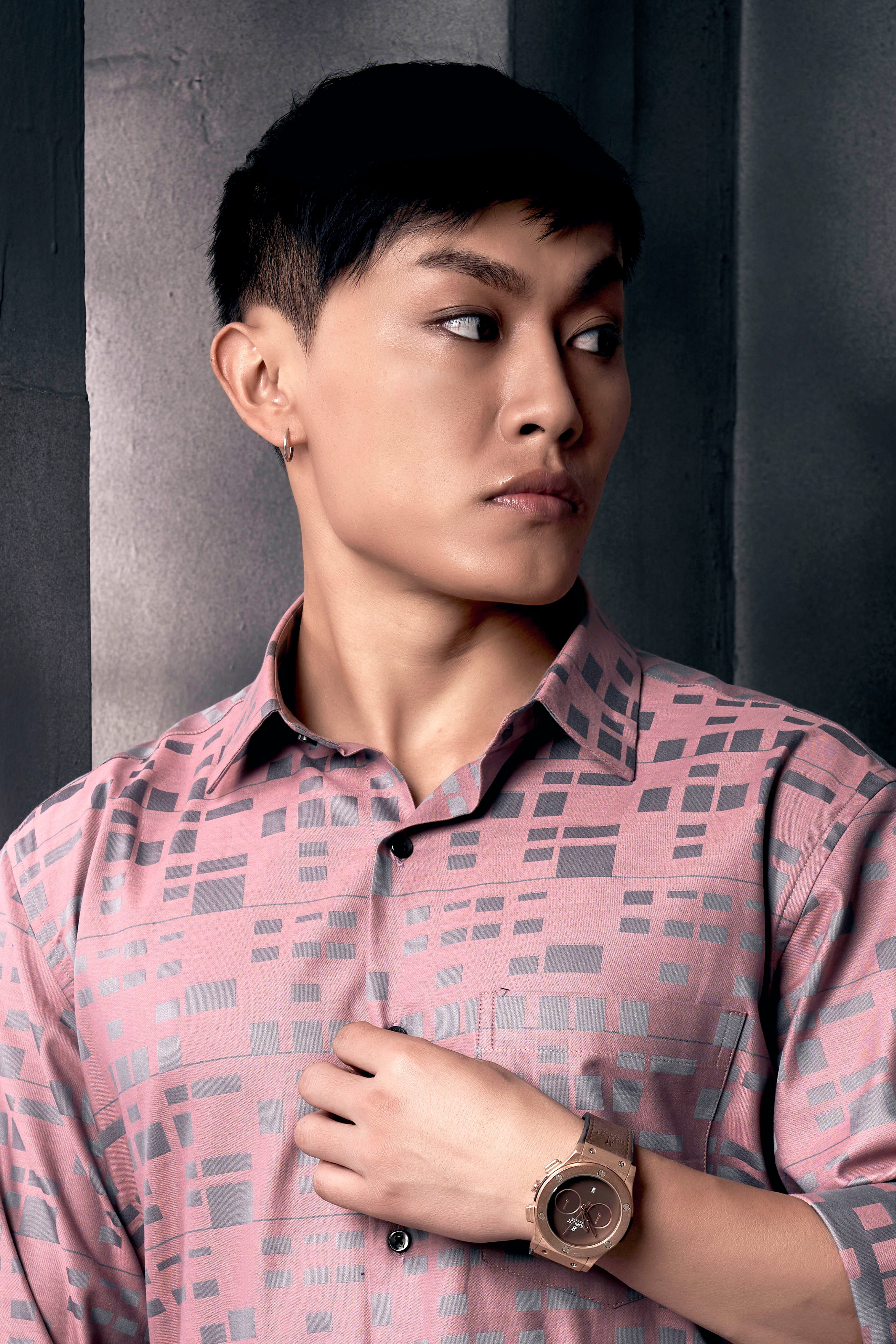 Careys Pink And Santa Gray Jacquard Textured Premium Cotton Shirt