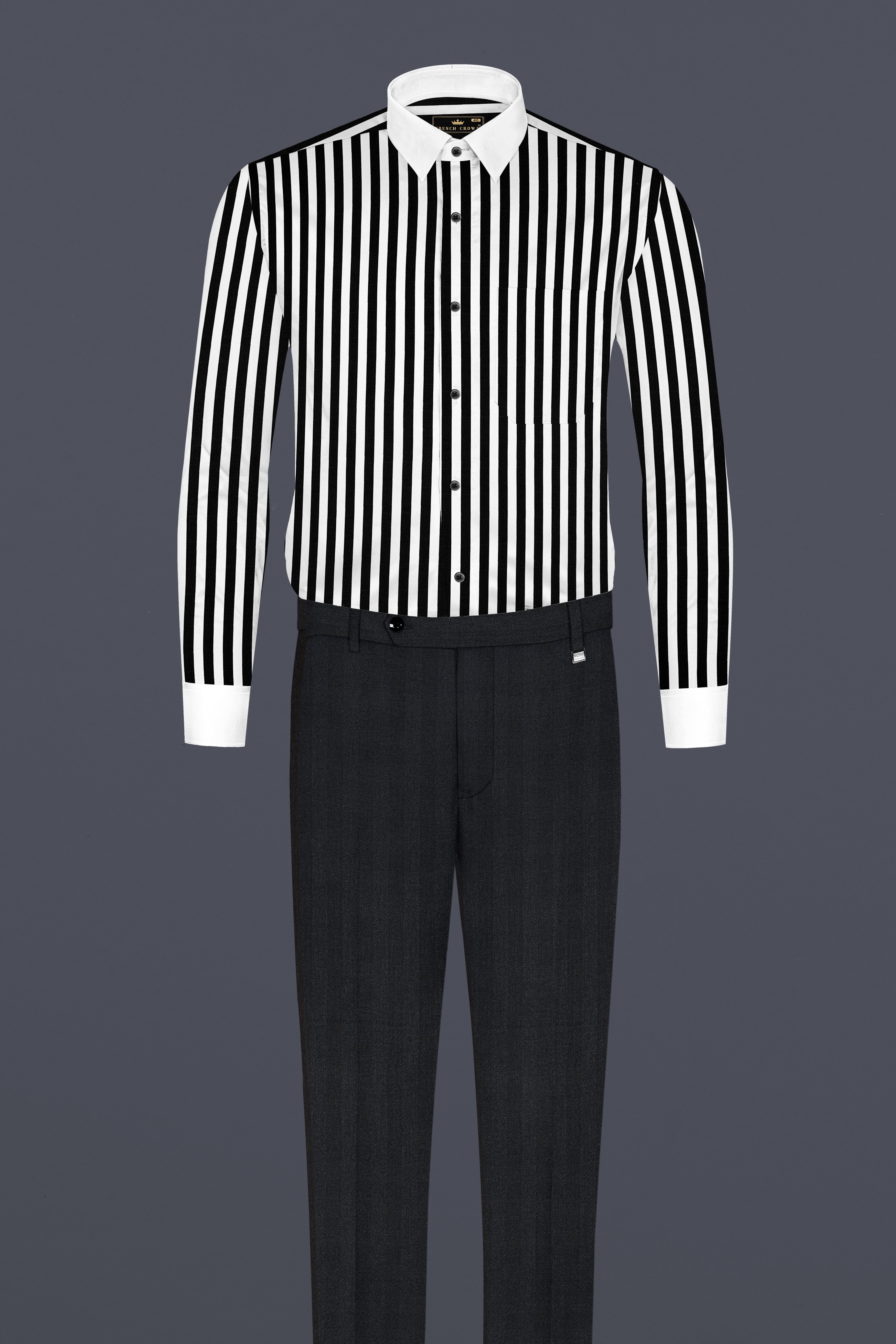 Jade Black And Bright White Stripes Printed with White Cuffs and Collar Subtle Sheen Super Soft Premium Cotton Designer Shirt 13043-WCC-BLK-38, 13043-WCC-BLK-H-38, 13043-WCC-BLK-39, 13043-WCC-BLK-H-39, 13043-WCC-BLK-40, 13043-WCC-BLK-H-40, 13043-WCC-BLK-42, 13043-WCC-BLK-H-42, 13043-WCC-BLK-44, 13043-WCC-BLK-H-44, 13043-WCC-BLK-46, 13043-WCC-BLK-H-46, 13043-WCC-BLK-48, 13043-WCC-BLK-H-48, 13043-WCC-BLK-50, 13043-WCC-BLK-H-50, 13043-WCC-BLK-52, 13043-WCC-BLK-H-52