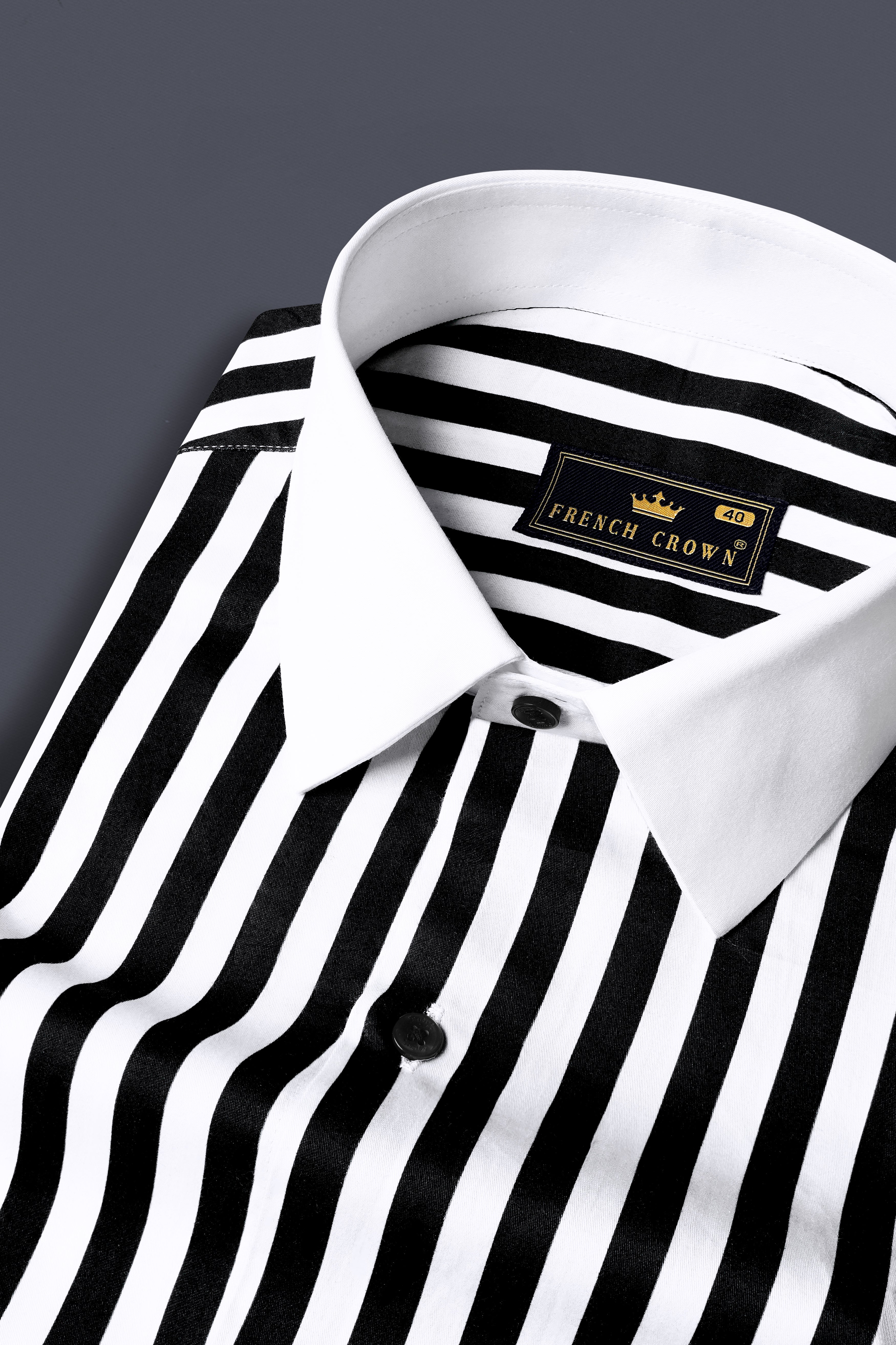 Jade Black And Bright White Stripes Printed with White Cuffs and Collar Subtle Sheen Super Soft Premium Cotton Designer Shirt