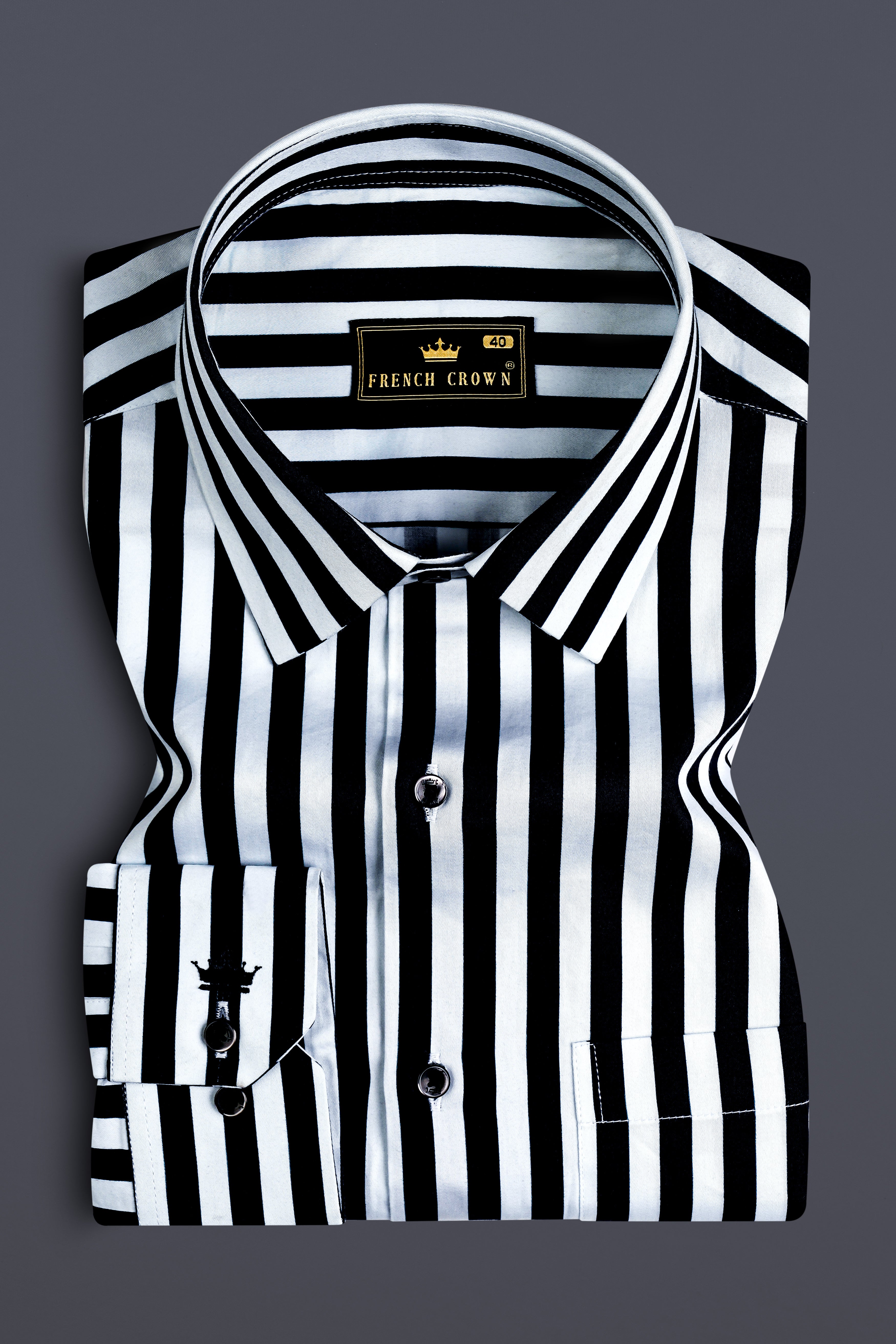 Korean Black And Bright White Stripes Printed Subtle Sheen Super Soft Premium Cotton Shirt