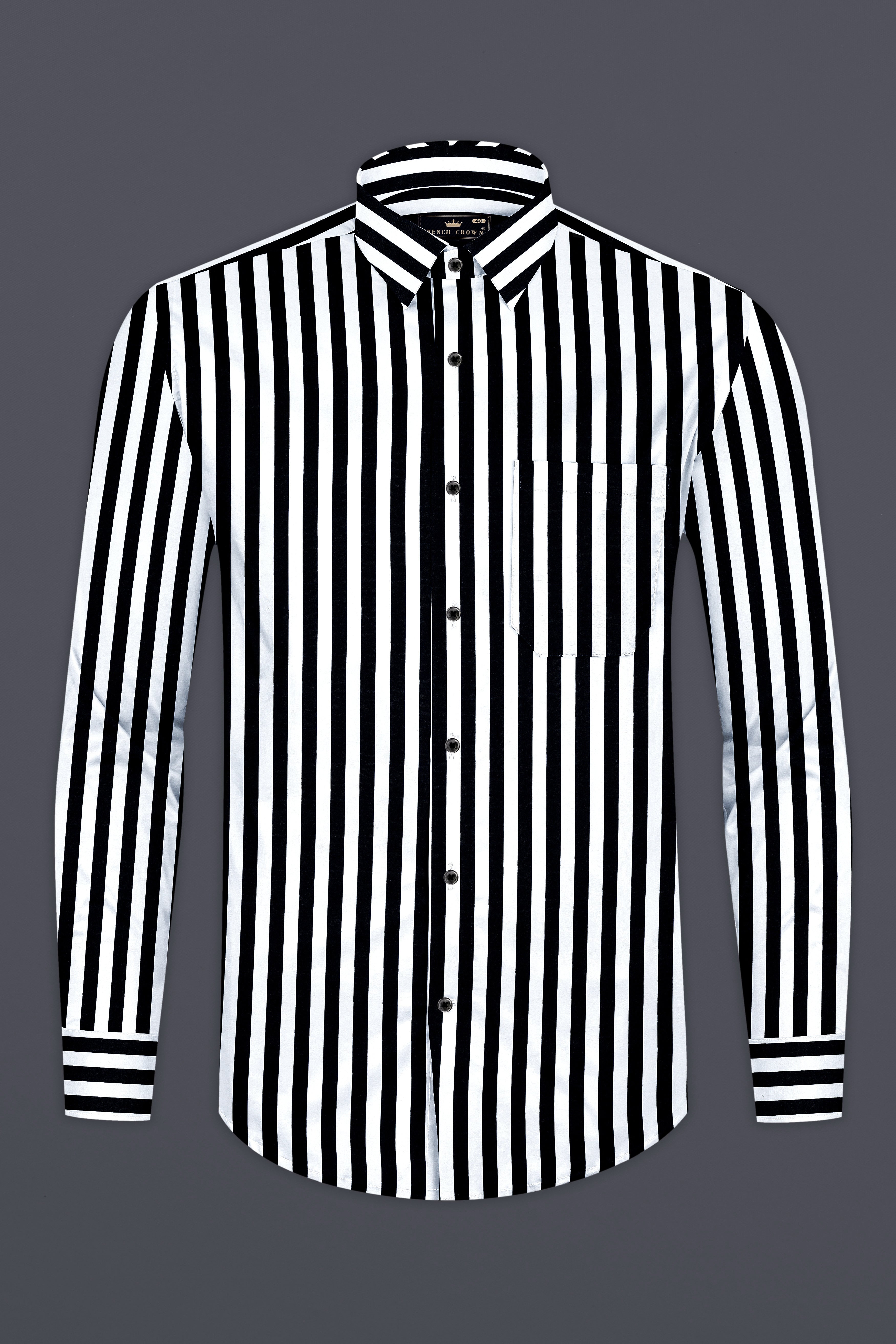 Korean Black And Bright White Stripes Printed Subtle Sheen Super Soft Premium Cotton Shirt