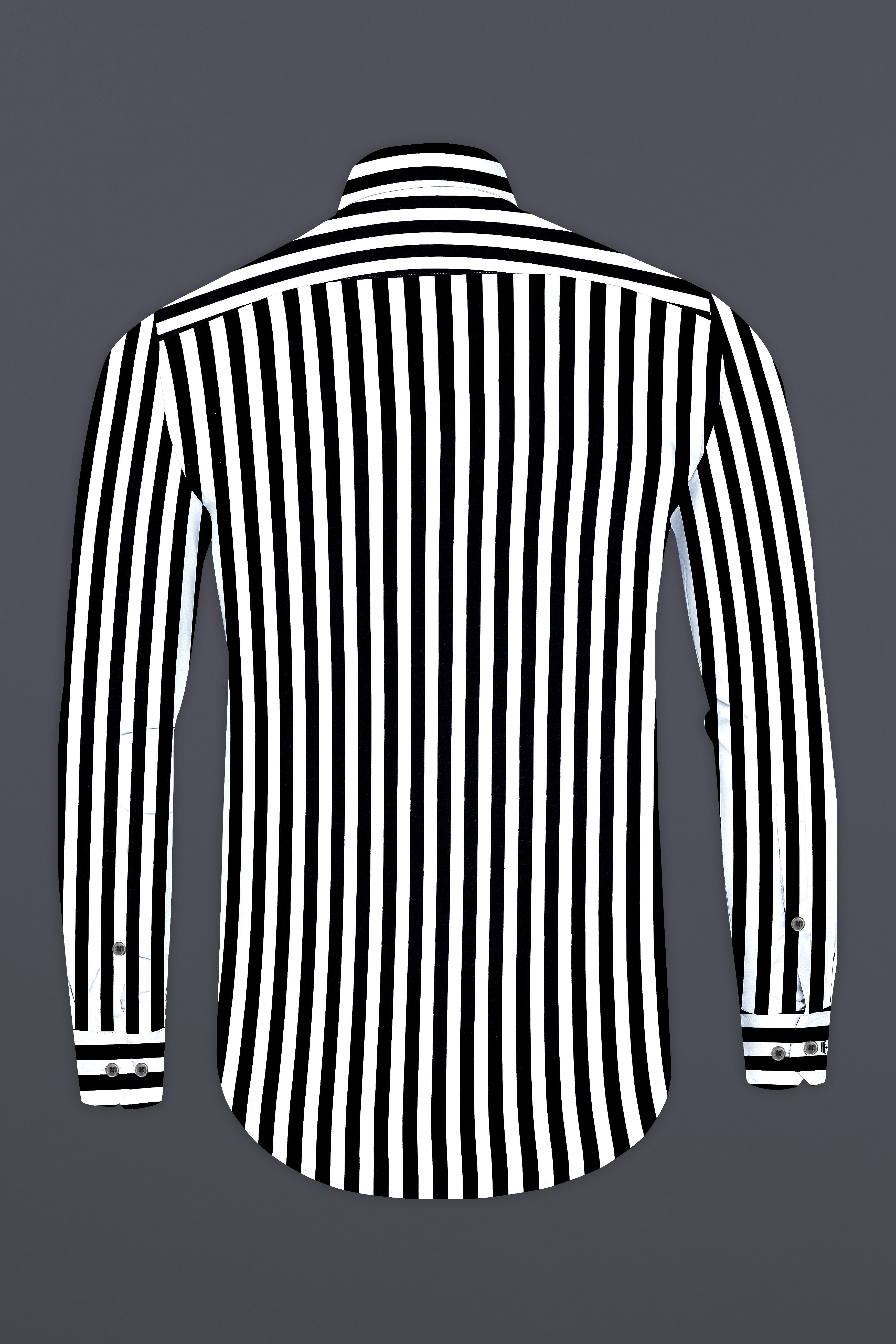 Korean Black And Bright White Stripes Printed Subtle Sheen Super Soft Premium Cotton Shirt