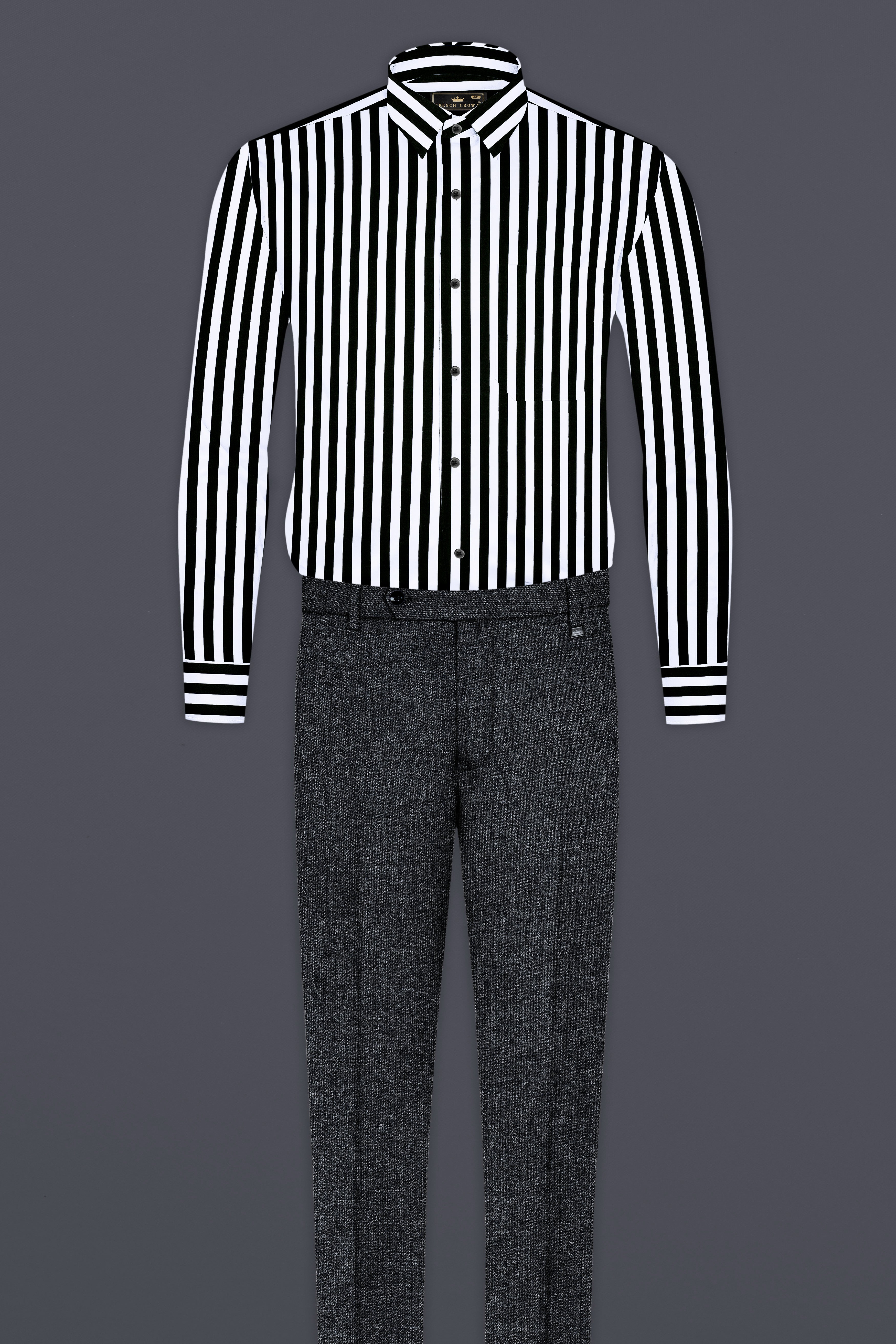 Korean Black And Bright White Stripes Printed Subtle Sheen Super Soft Premium Cotton Shirt